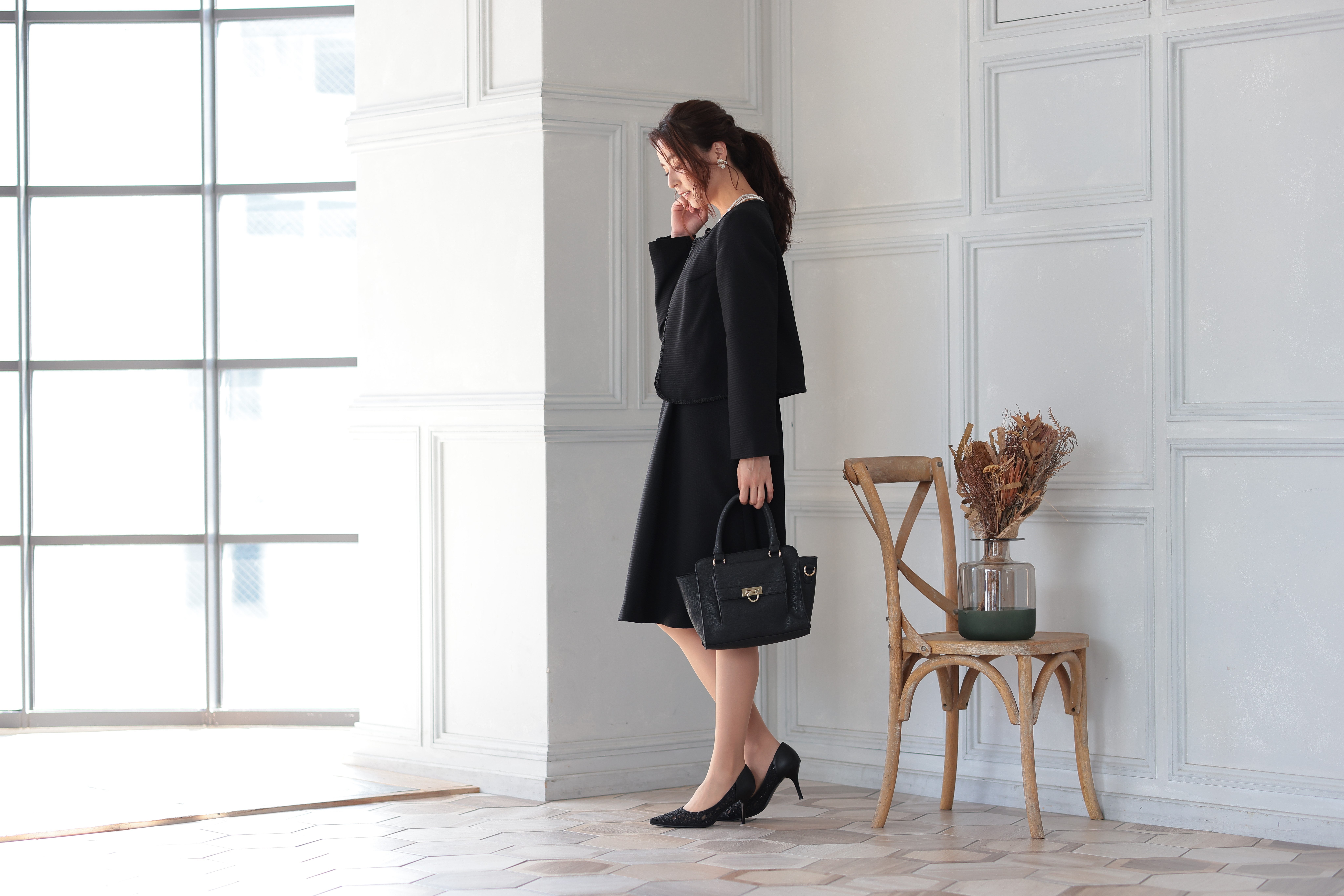 [レンタル] アートマリー レース×ピケツイード調アンサンブルスーツ【2点セット】ブラックの宅配レンタル - 2