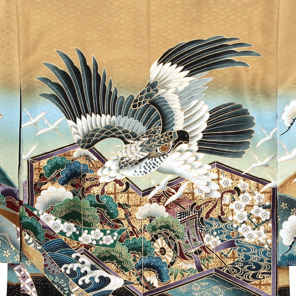 [レンタル] 七五三/節句 袴セット 3歳 男の子 鷹 御所車 イエロー