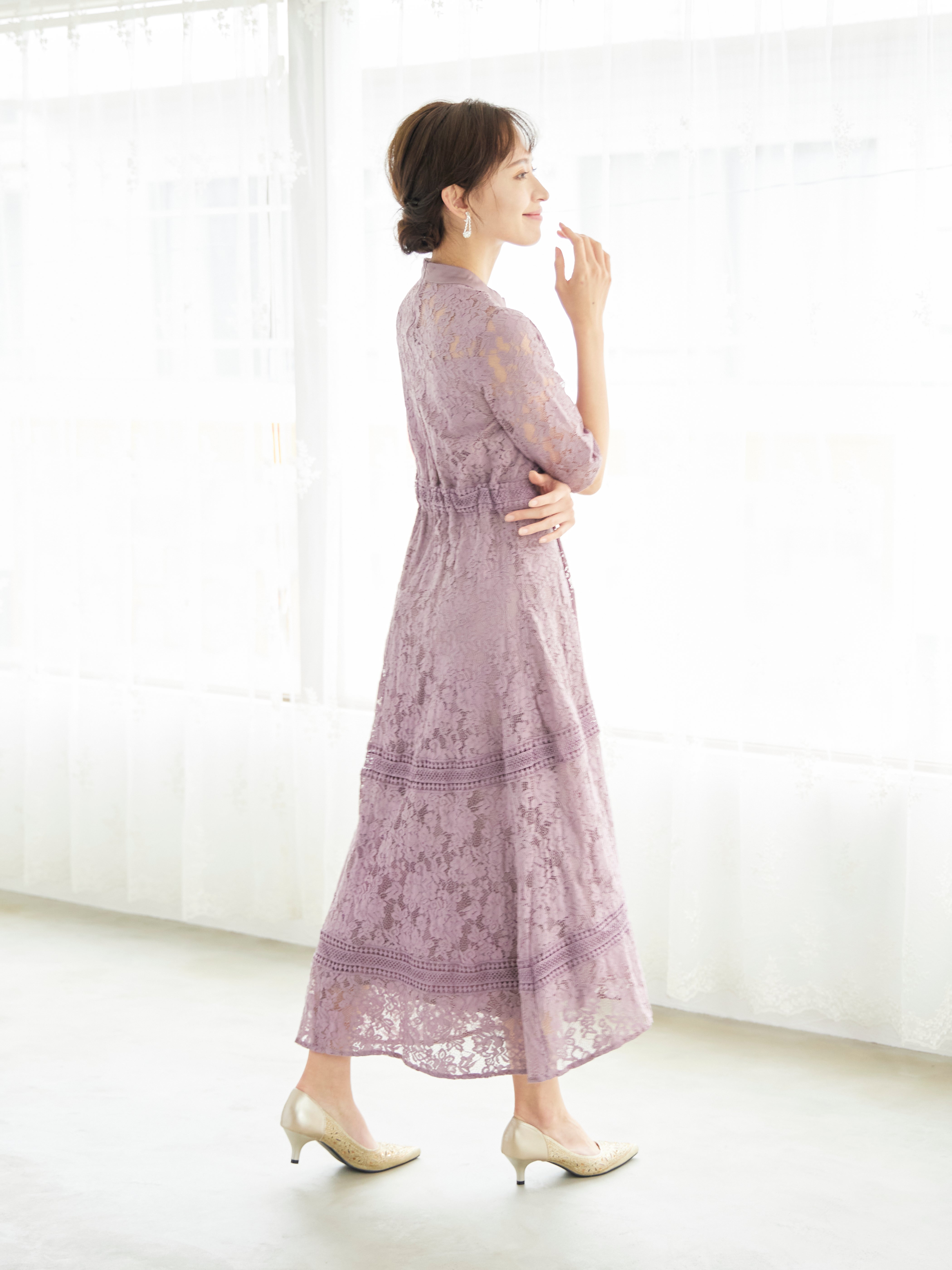 [レンタル] BELINDA DE CAPRIS ケミカルレース フィッシュテール ワンピースドレス ダークピンクの宅配レンタル - 8