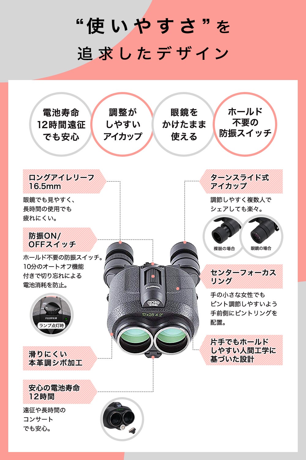 [レンタル] [倍率12倍] 富士フイルム FUJINON テクノスタビ TS12×28 コンサート・ライブ向け 防振双眼鏡 - 8
