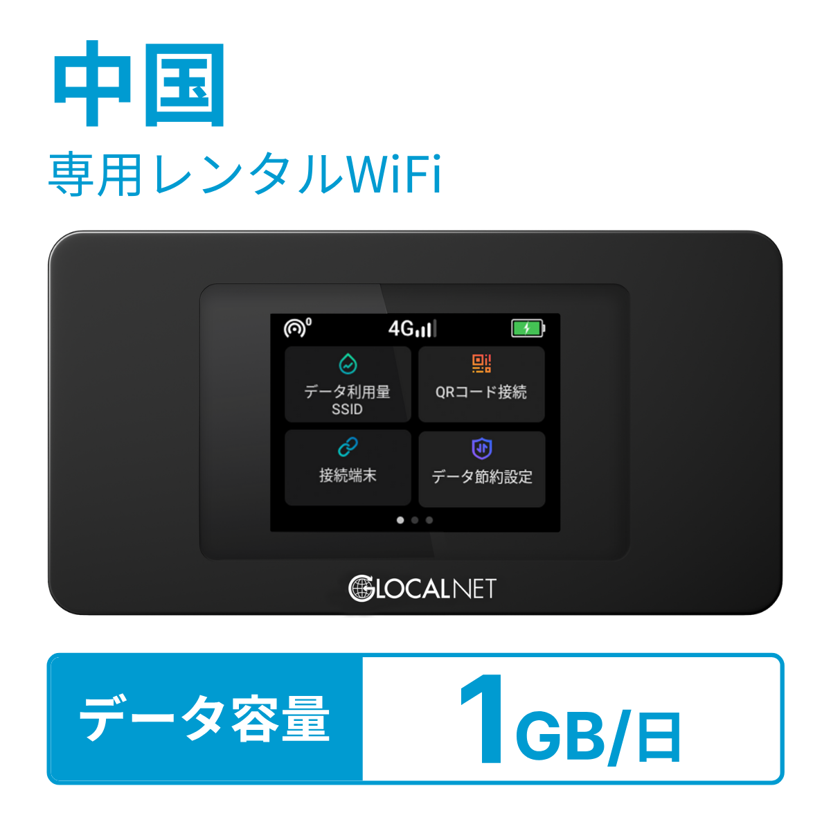 [レンタル] レンティオWiFi 中国WiFi 4G 1GB/日 データ容量プラン