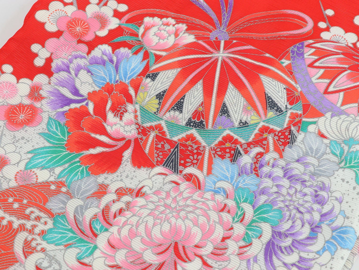 [レンタル] 女の子 お宮参り 産着 絽（夏用） レンタル6点フルセット 鞠と鴛鴦 赤色の宅配レンタル - 4