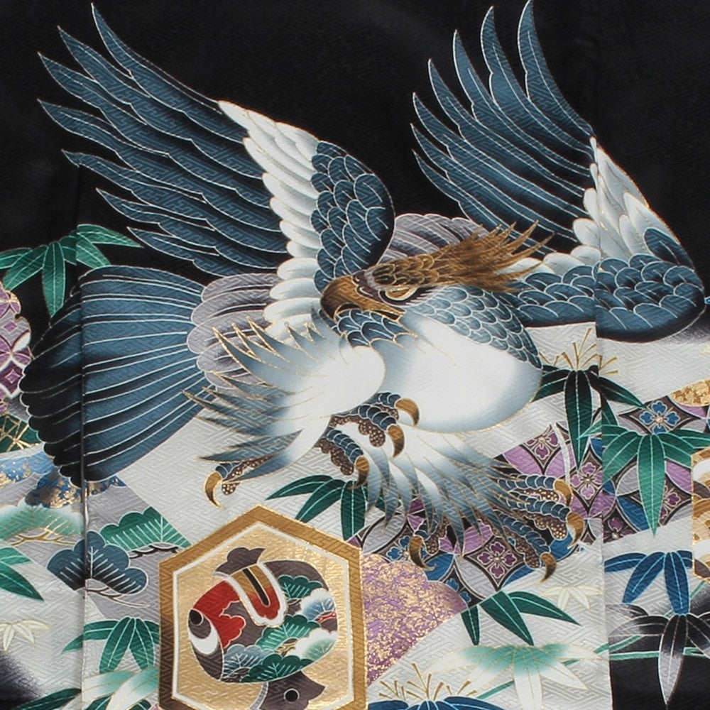 [レンタル] 男の子 お宮参り 産着レンタル6点フルセット 正絹 鷹 潮の宅配レンタル - 3