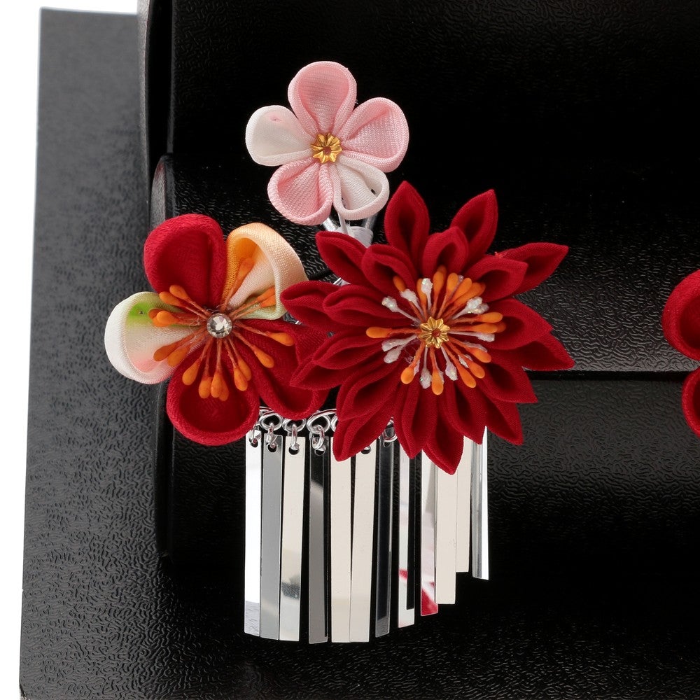 [レンタル] 七五三/節句 和装髪飾り ちんころ かんざし 4点 勝山セット (レッド)の宅配レンタル - 3