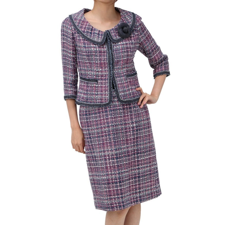 [レンタル] ルネ フェミニンチェック セレモニースーツ3点セット(ジャケット+スカート+コサージュ) パープルピンクの宅配レンタル - 6