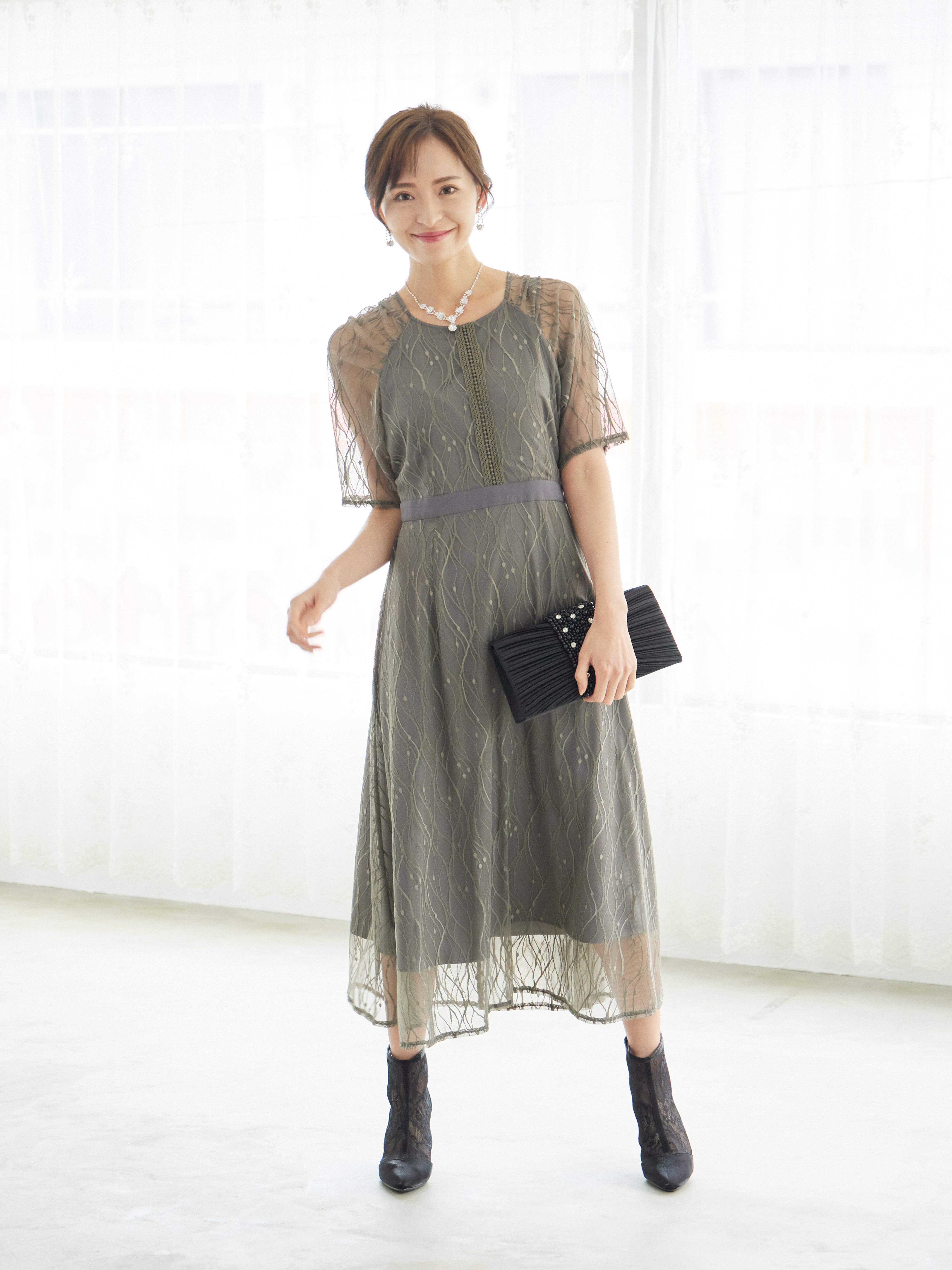 [レンタル] BELINDA DE CAPRIS ラグランスリーブレース ワンピースドレス グレーの宅配レンタル - 3