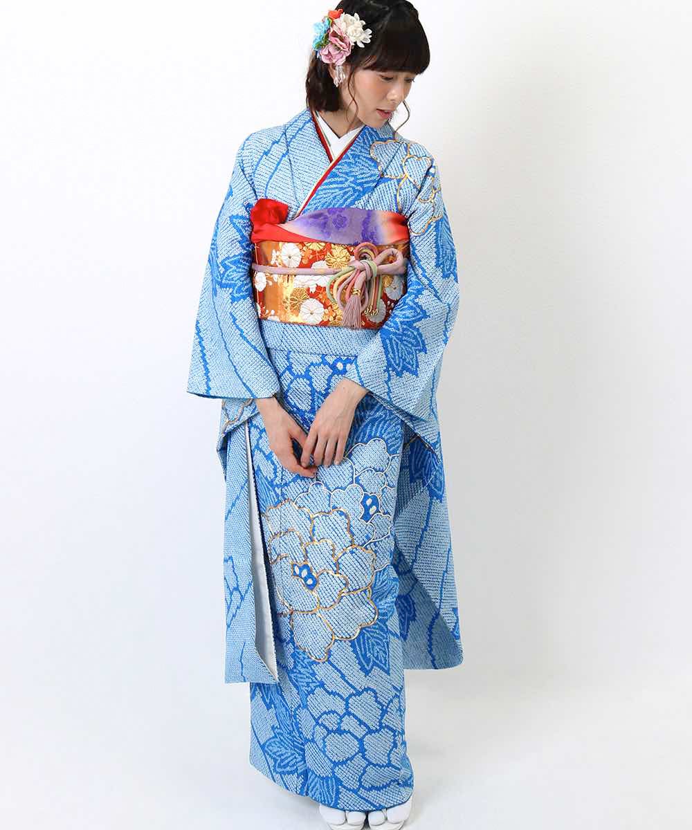 [レンタル] レンタル振袖フルセット-853 青系 花柄の宅配レンタル - 6