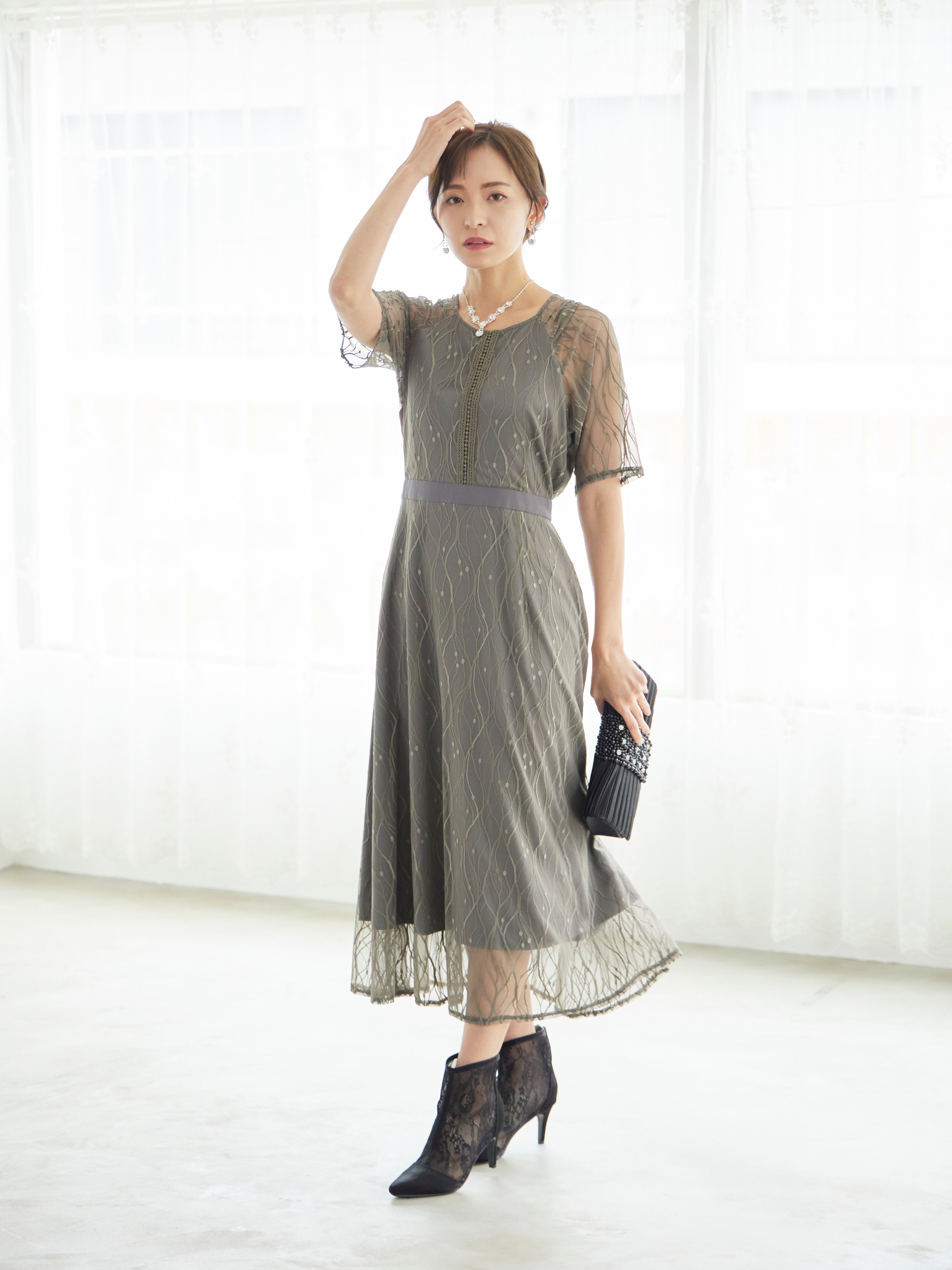 [レンタル] BELINDA DE CAPRIS ラグランスリーブレース ワンピースドレス グレーの宅配レンタル - 4