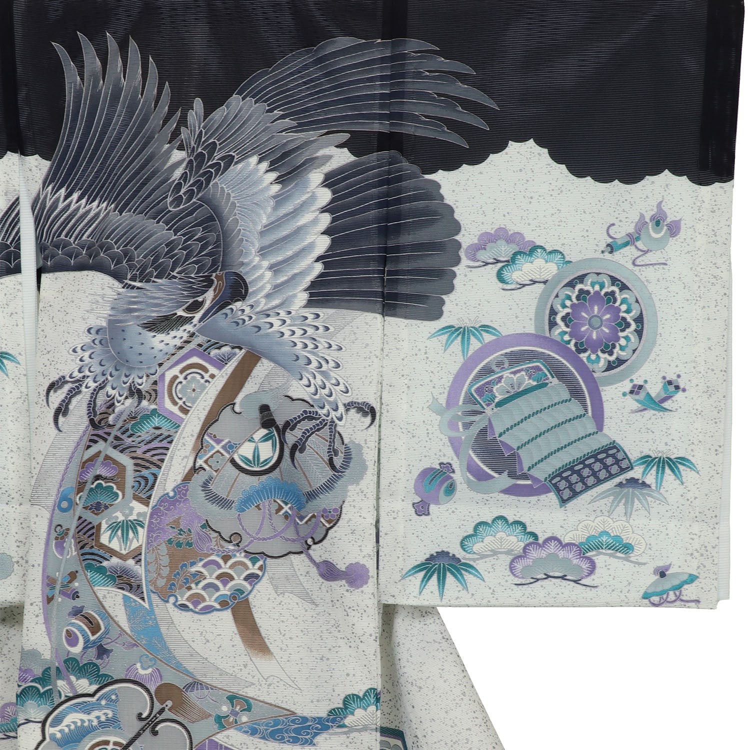 [レンタル] 男の子 お宮参り 産着 絽（夏用） レンタル6点フルセット 鷹に軍配 薄い黒色 / 墨黒の宅配レンタル - 3