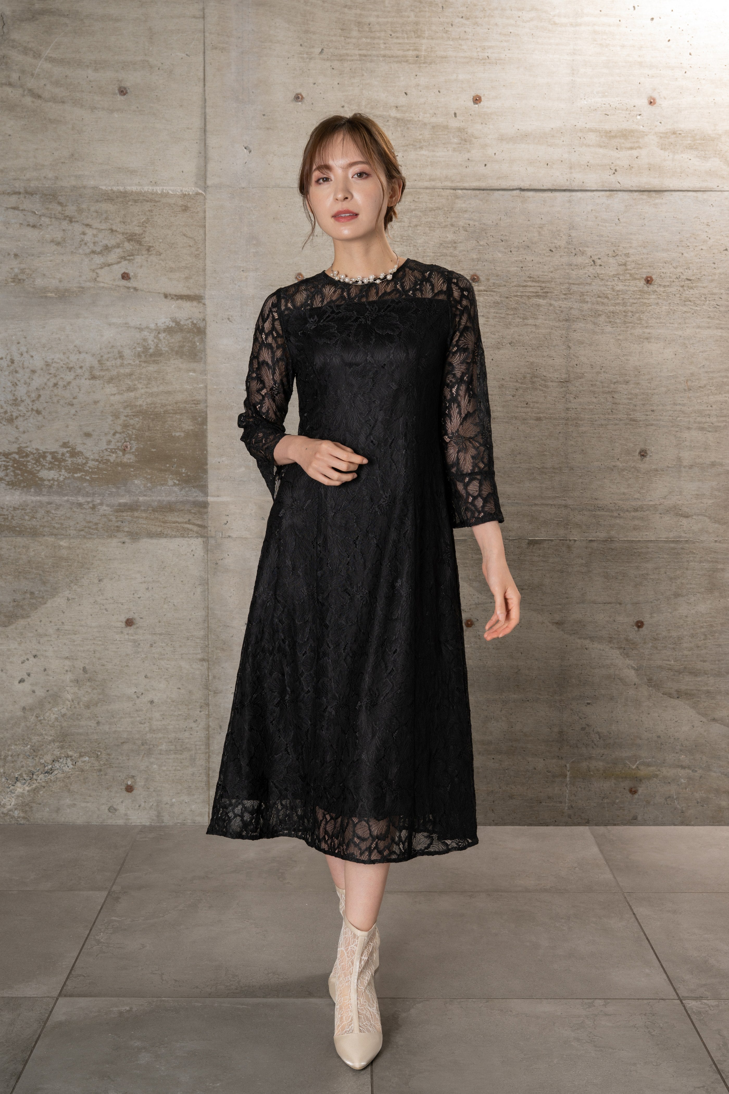 BELINDA DE CAPRIS レースベルスリーブワンピース ワンピースドレス