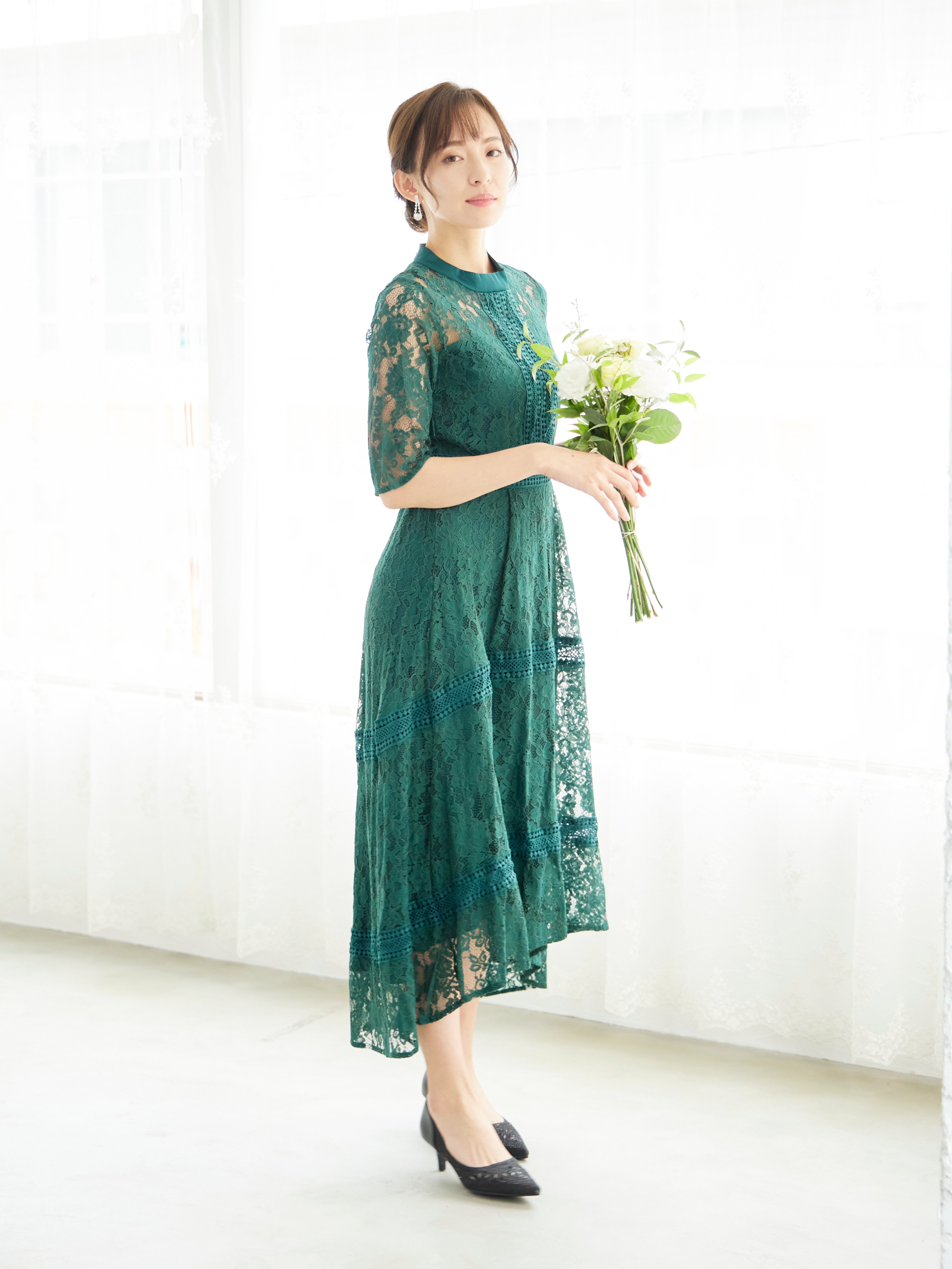 [レンタル] BELINDA DE CAPRIS ケミカルレース フィッシュテール ワンピースドレス グリーンの宅配レンタル - 3