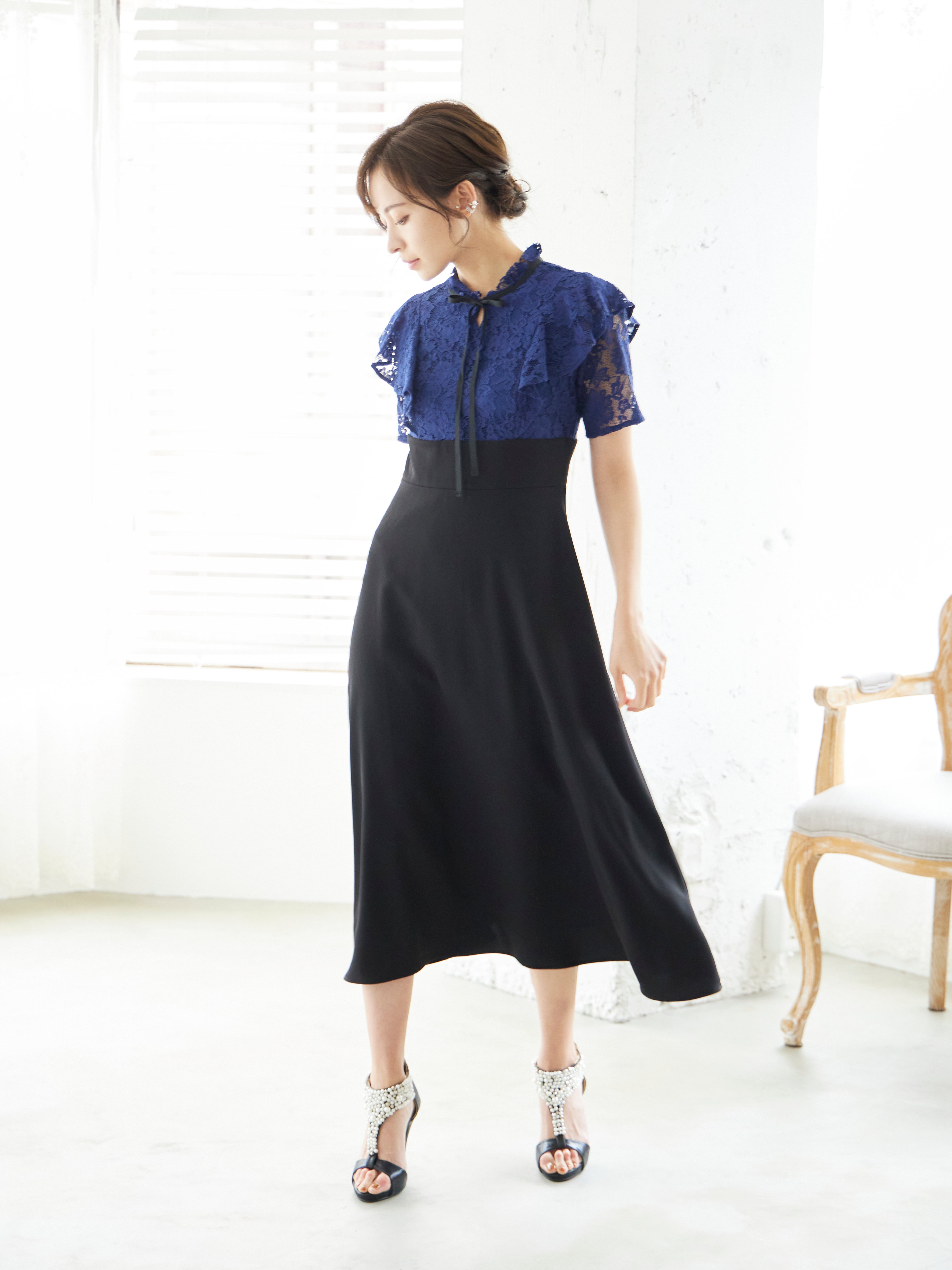 [レンタル] BELINDA DE CAPRIS レース切り替え タイトワンピースドレス ネイビーの宅配レンタル - 2