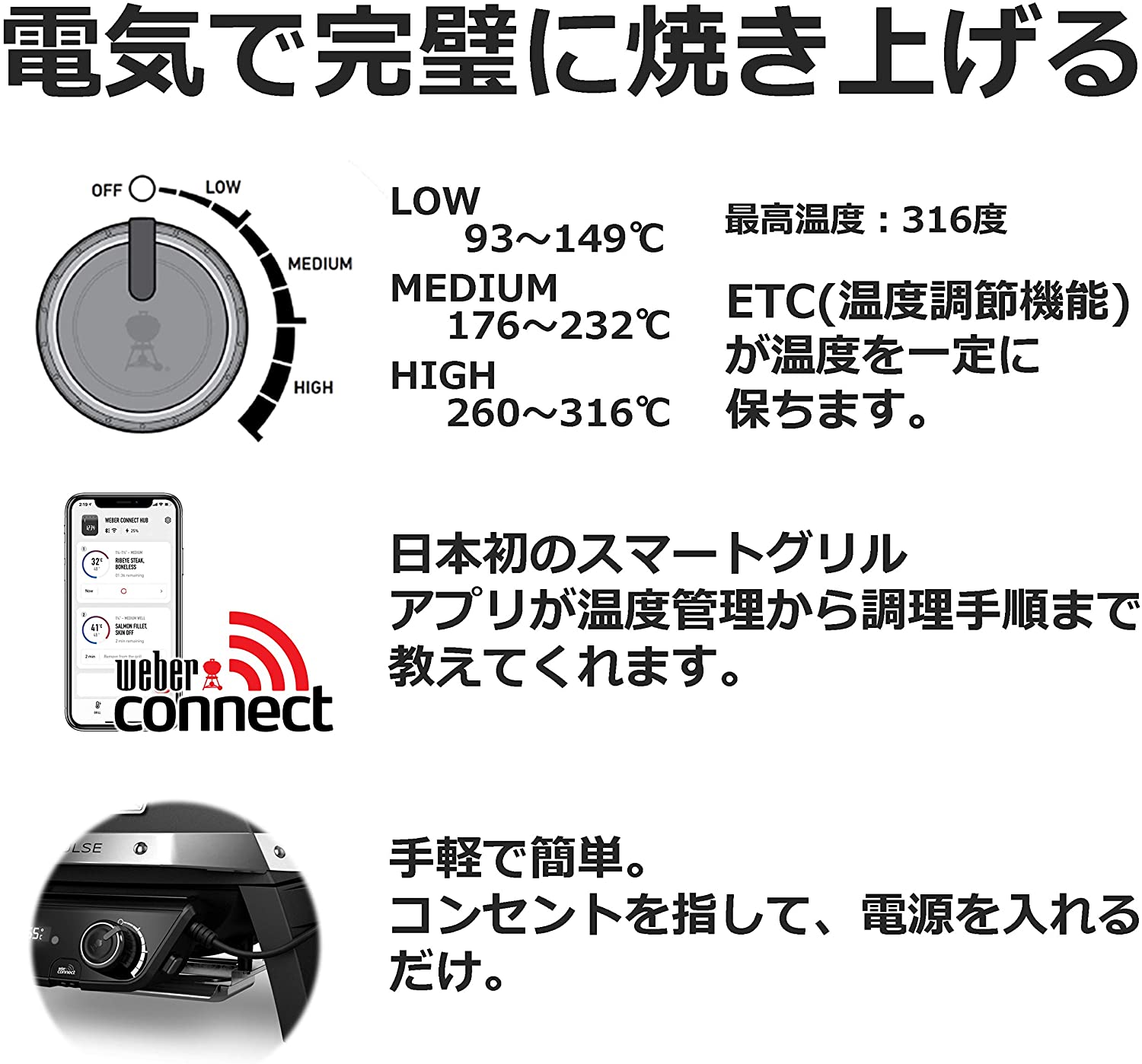 [レンタル] Weber ウェーバー バーベキューコンロ 電気グリル PULSE 1000 - 2
