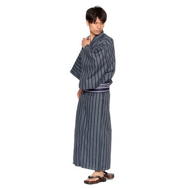メンズ浴衣 フルセット 格子柄 身長目安170cm・175cm・180cm ブラック Lサイズ