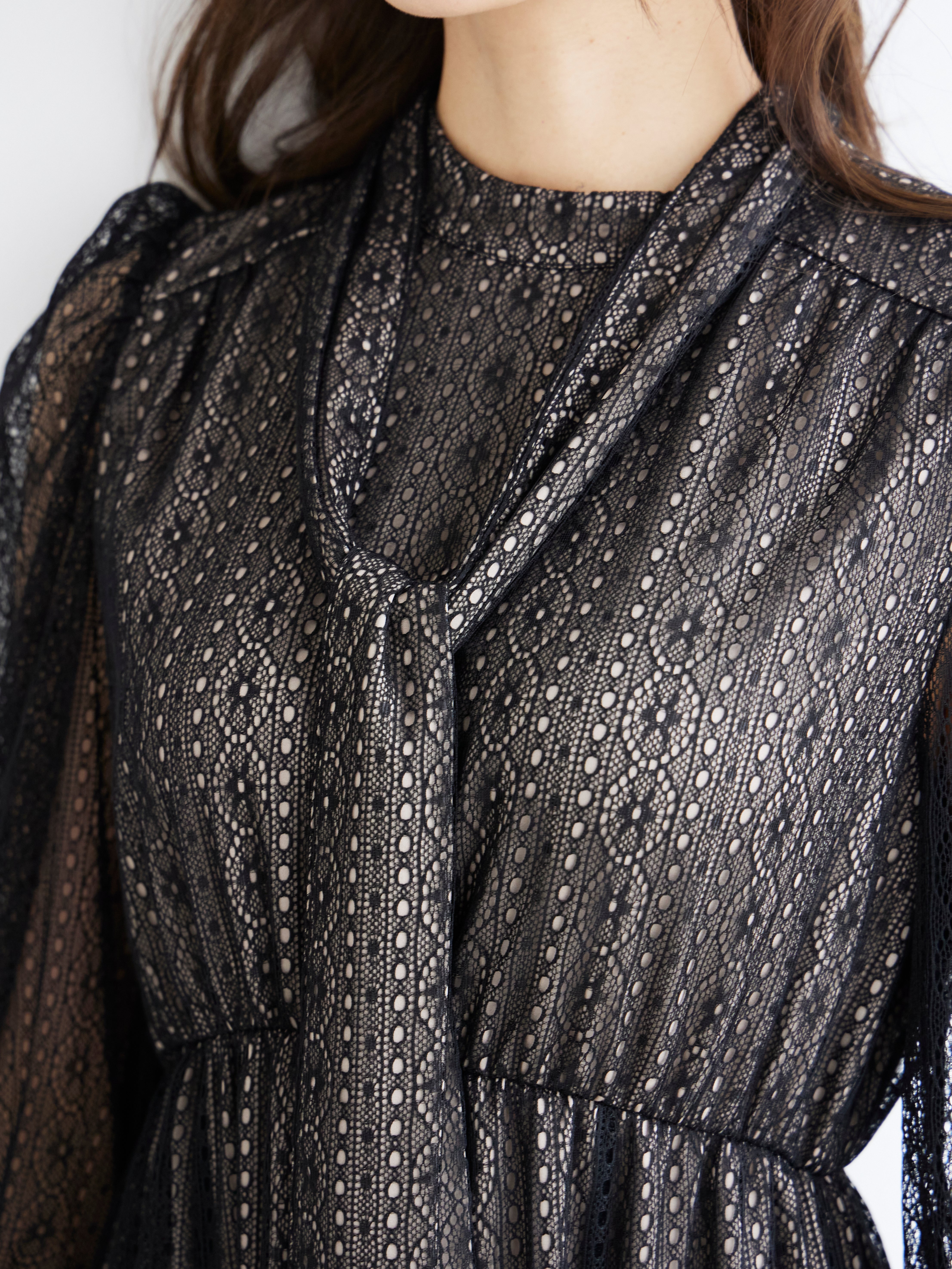 [レンタル] BELINDA DE CAPRIS リボン付きギャザースリーブ レースワンピースドレス ブラックの宅配レンタル - 9