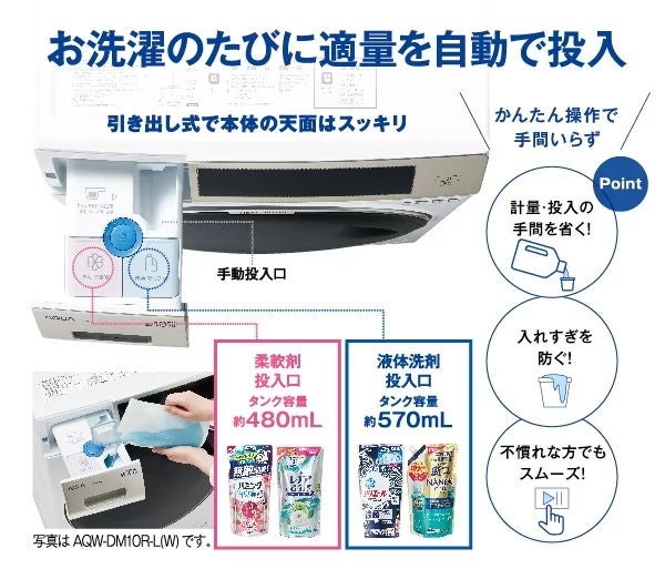 [レンタル] アクア 【左開き】AQW-DM10R ドラム式洗濯乾燥機 洗濯10kg/乾燥5kg - 11