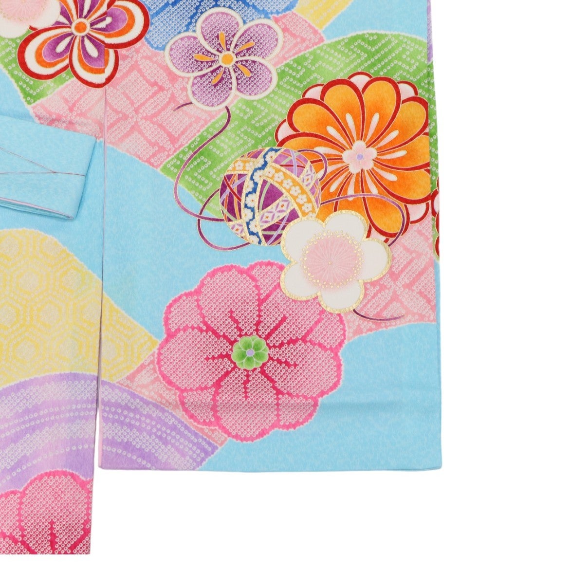 [レンタル] 女の子 お宮参り 産着レンタル6点フルセット 梅に鞠 ブルーの宅配レンタル - 3