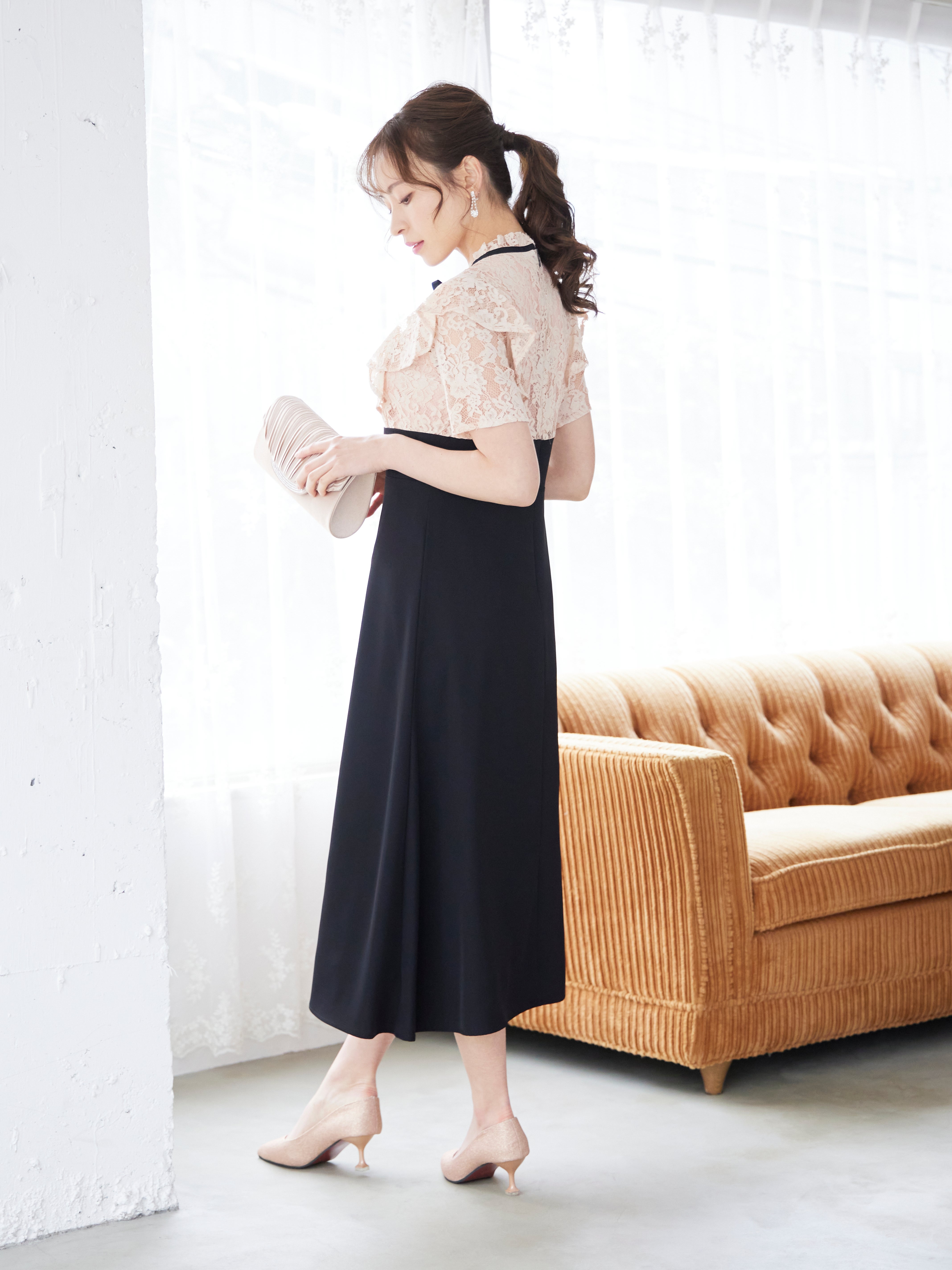 [レンタル] BELINDA DE CAPRIS レース切り替え タイトワンピースドレス ピンクの宅配レンタル - 6