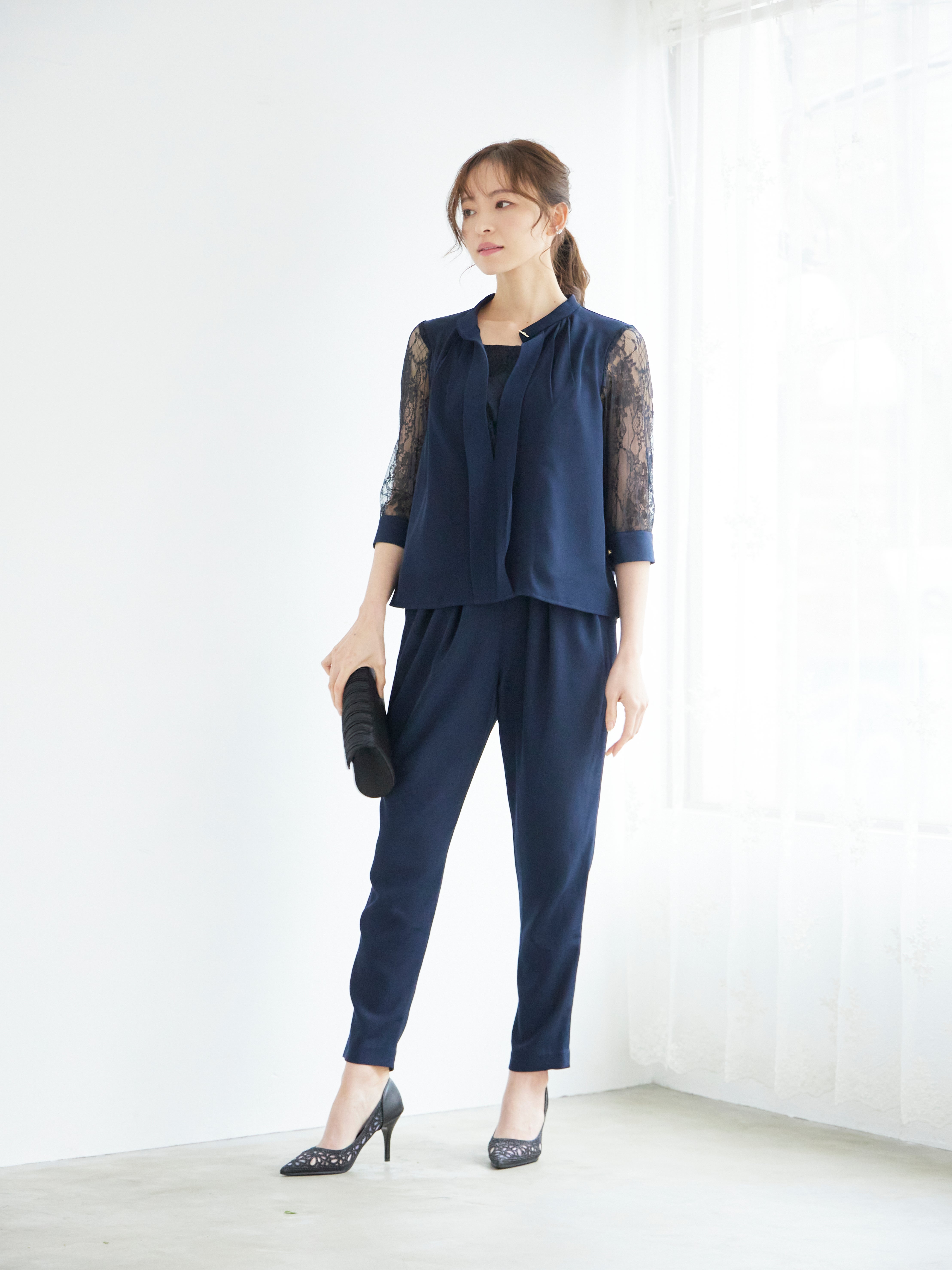 [レンタル] BELINDA DE CAPRIS 前開きブラウス セットアップ テーパードパンツドレス ネイビーの宅配レンタル - 12