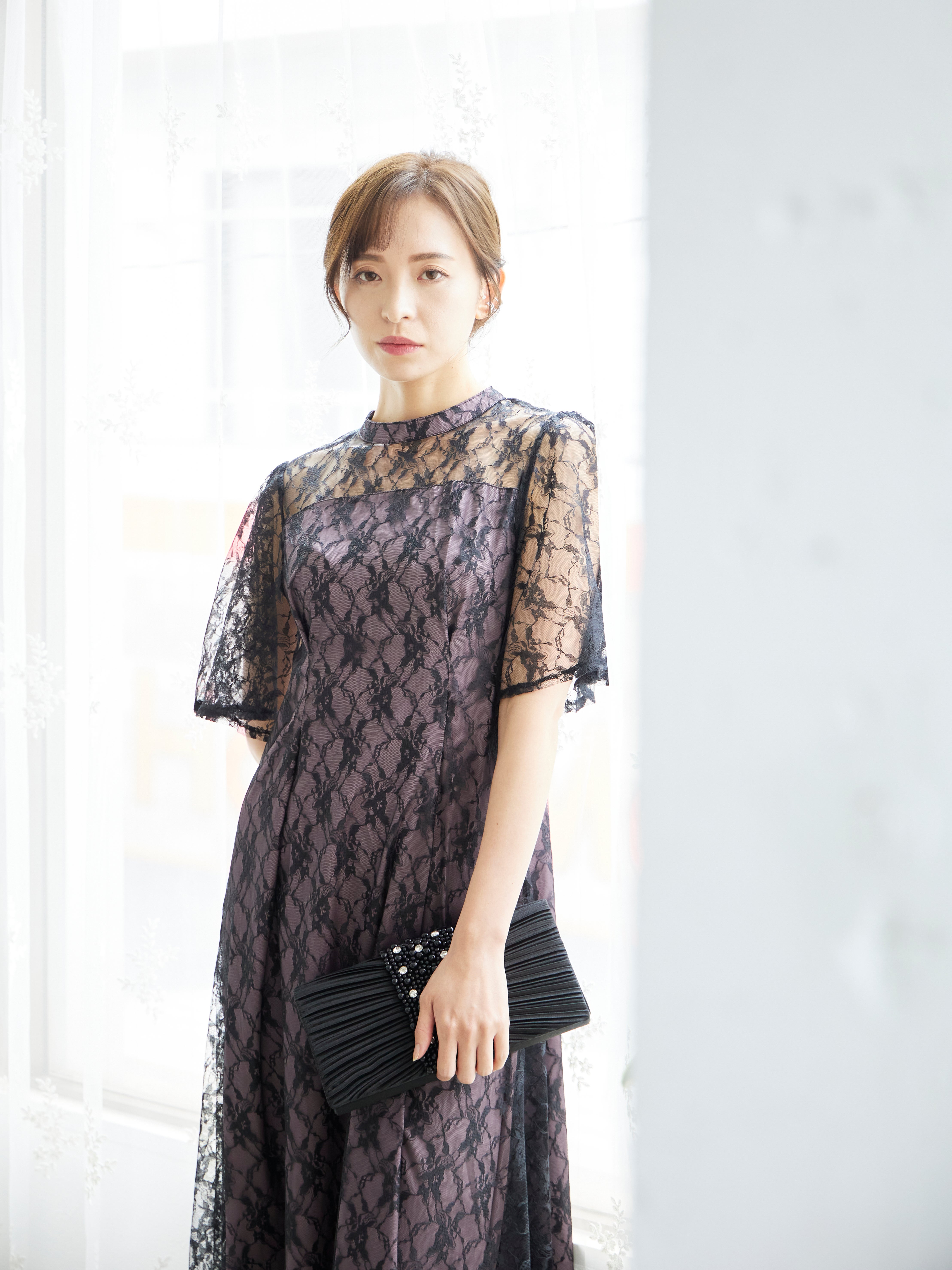 [レンタル] BELINDA DE CAPRIS 総レースフレア袖 ハイネック ワンピースドレス ブラックの宅配レンタル - 14