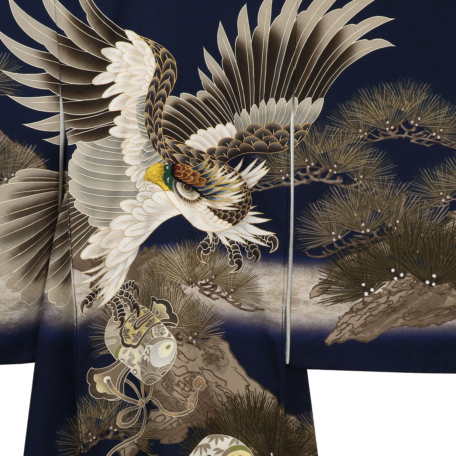 [レンタル] 男の子 お宮参り 産着 レンタル6点フルセット 正絹 鷹に御所車 紺色の宅配レンタル - 3