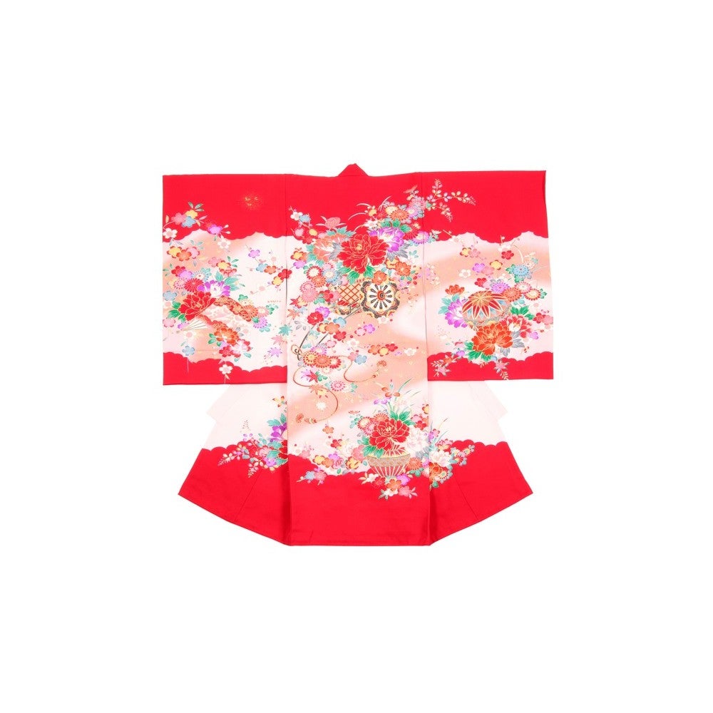 女の子 お宮参り 産着レンタル6点フルセット 正絹 花車 優雅