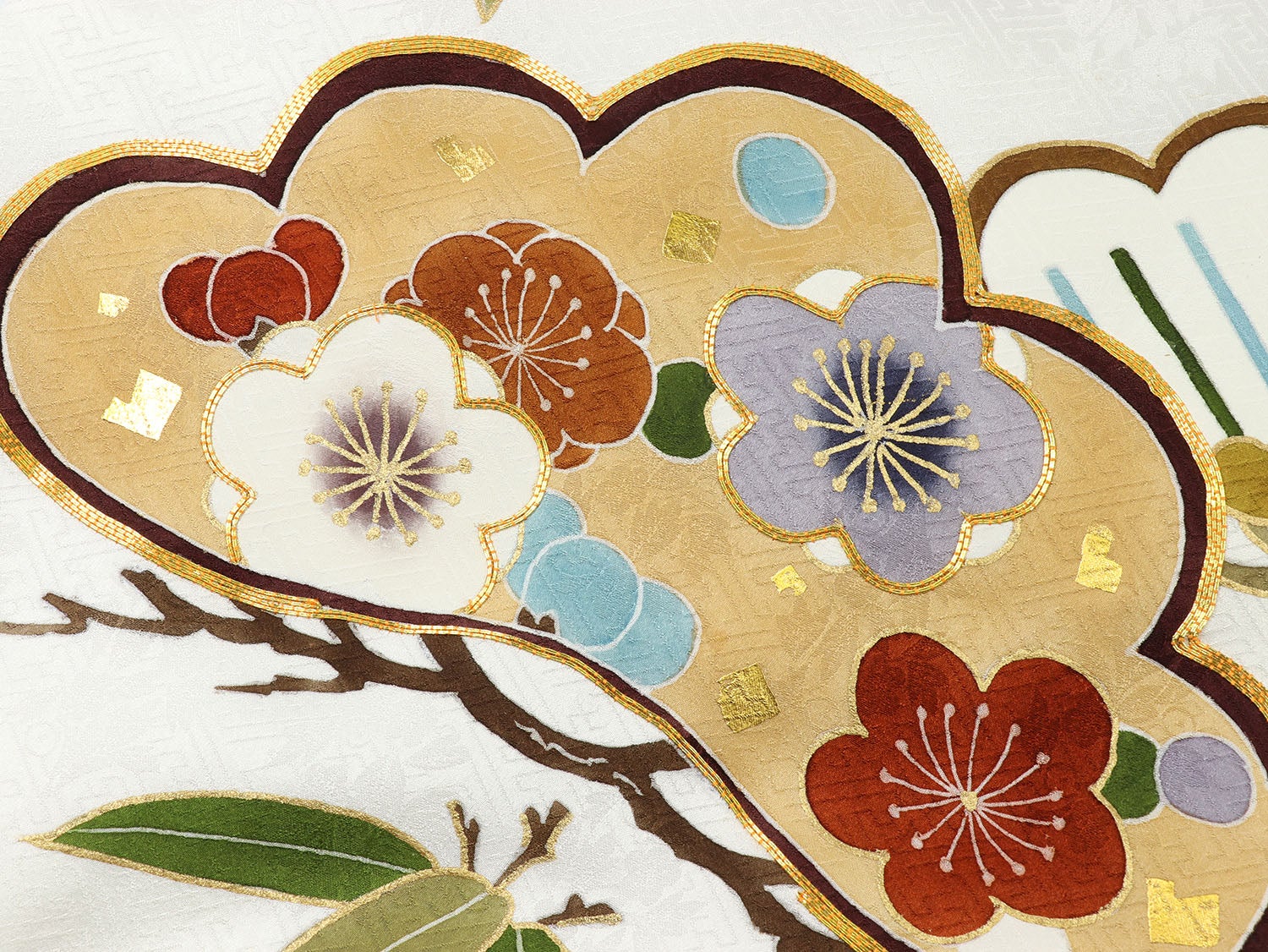 [レンタル] [手描友禅] 男の子 お宮参り 産着 手描友禅 本絞り レンタル6点フルセット 正絹 金駒刺繍の松竹梅 紗綾形の紺と白色の宅配レンタル - 5