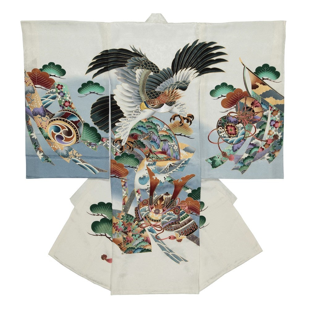 男の子 お宮参り 産着レンタル6点フルセット 正絹 鷹 金糸