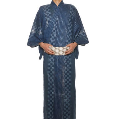 リョウコ・キクチ(R.KIKUCHI) メンズ浴衣 フルセット 格子柄 身長目安175cm・180cm ネイビー LLサイズ