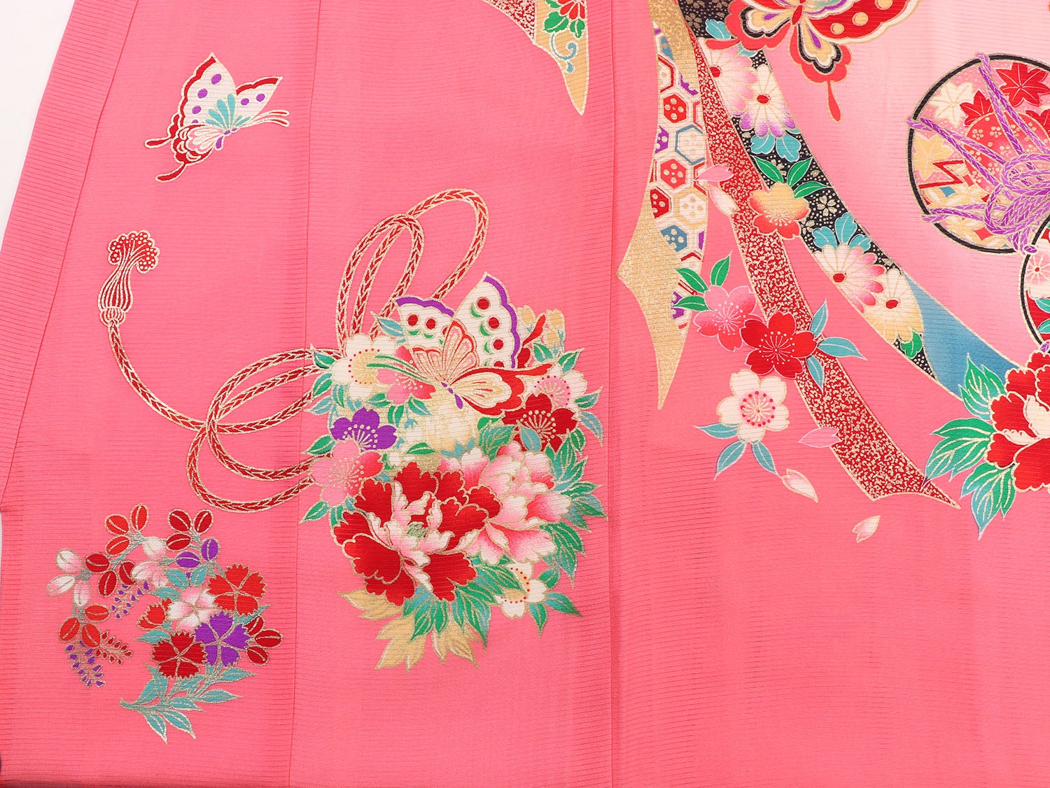 [レンタル] 女の子 お宮参り 産着 絽（夏用） レンタル6点フルセット 正絹 鼓に蝶と熨斗 濃ピンク色の宅配レンタル - 5