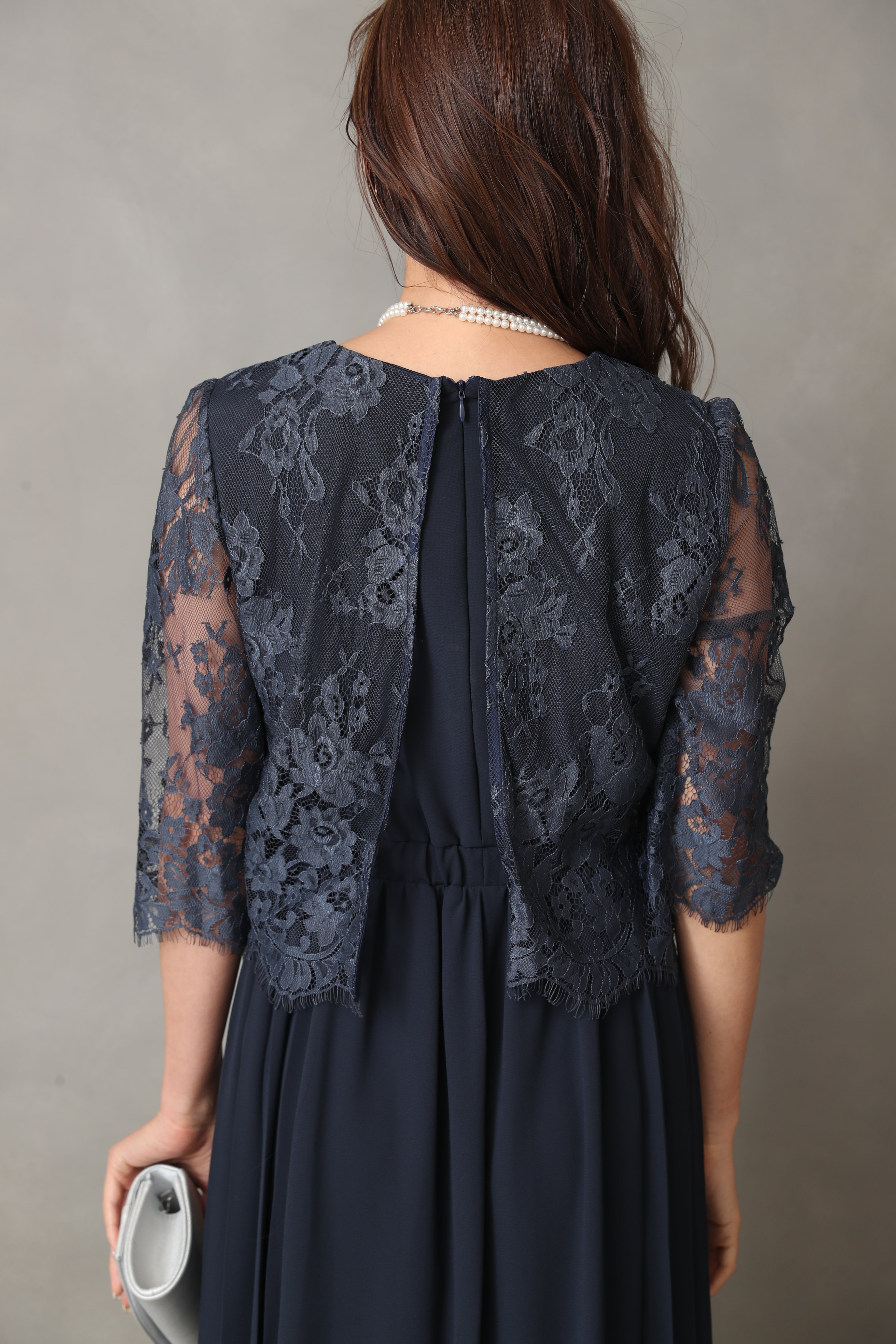 [レンタル] BELINDA DE CAPRIS サイドプリーツ レーススリーブ ワンピースドレス ネイビーの宅配レンタル - 26