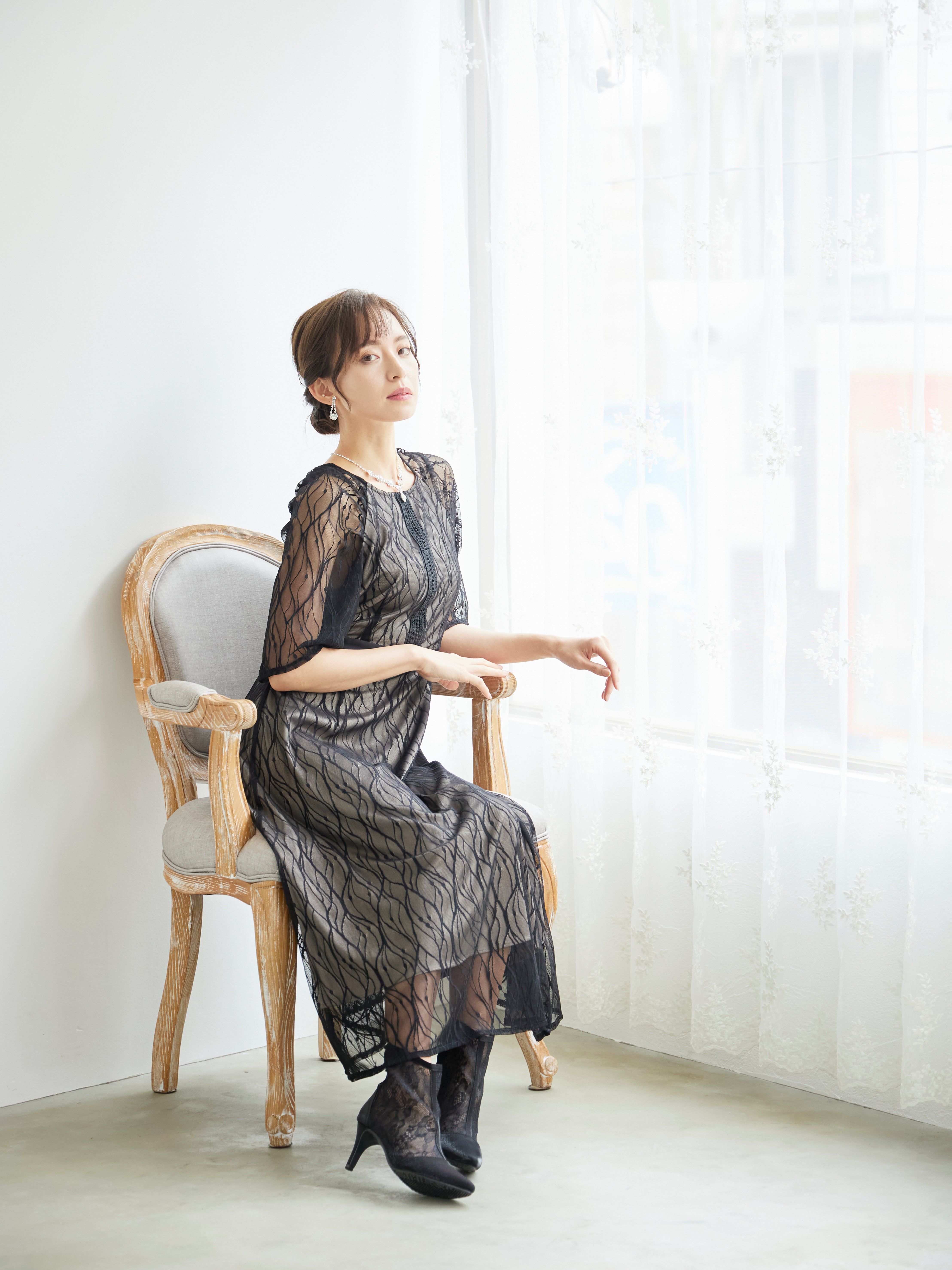 [レンタル] BELINDA DE CAPRIS ラグランスリーブレース ワンピースドレス ブラックの宅配レンタル - 8