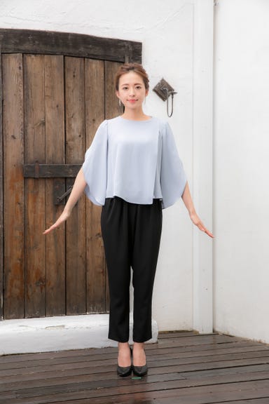BELINDA DE CAPRIS チューリップスリーブ セットアップ パンツドレス グレー×ブラック Lサイズ
