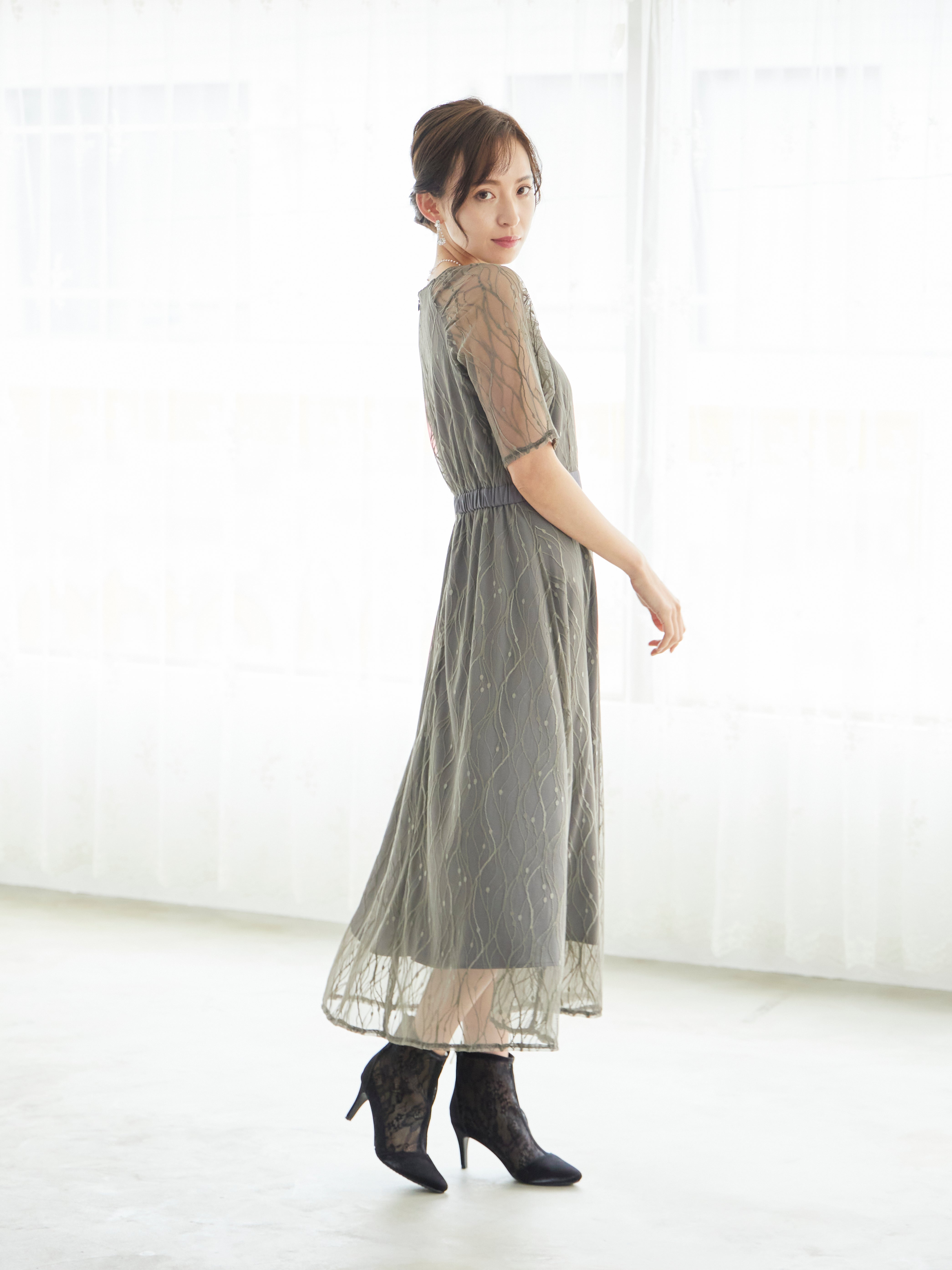 [レンタル] BELINDA DE CAPRIS ラグランスリーブレース ワンピースドレス グレーの宅配レンタル - 6