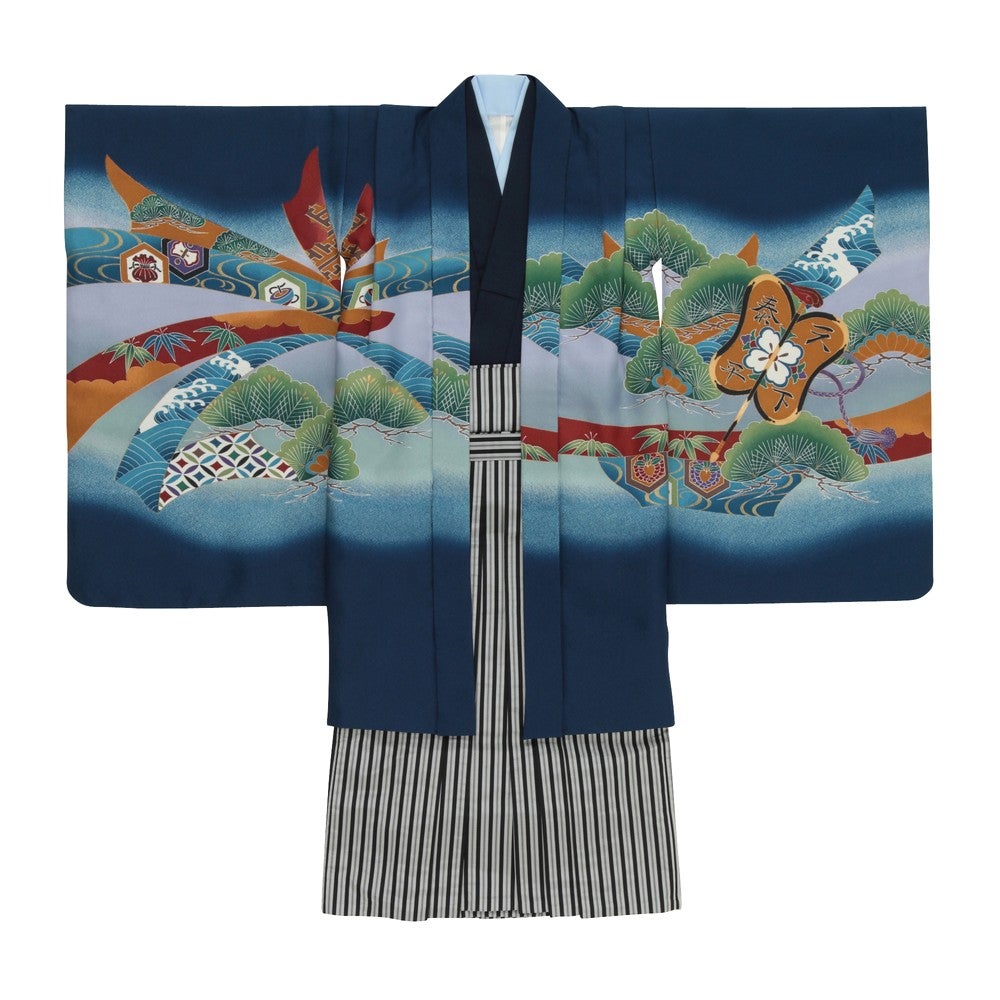 青色の七五三 5歳羽織袴レンタル