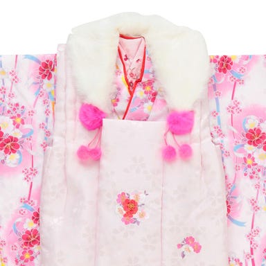七五三/節句 被布セット 3歳女の子 被布セット しだれ桜 牡丹模様 ホワイト