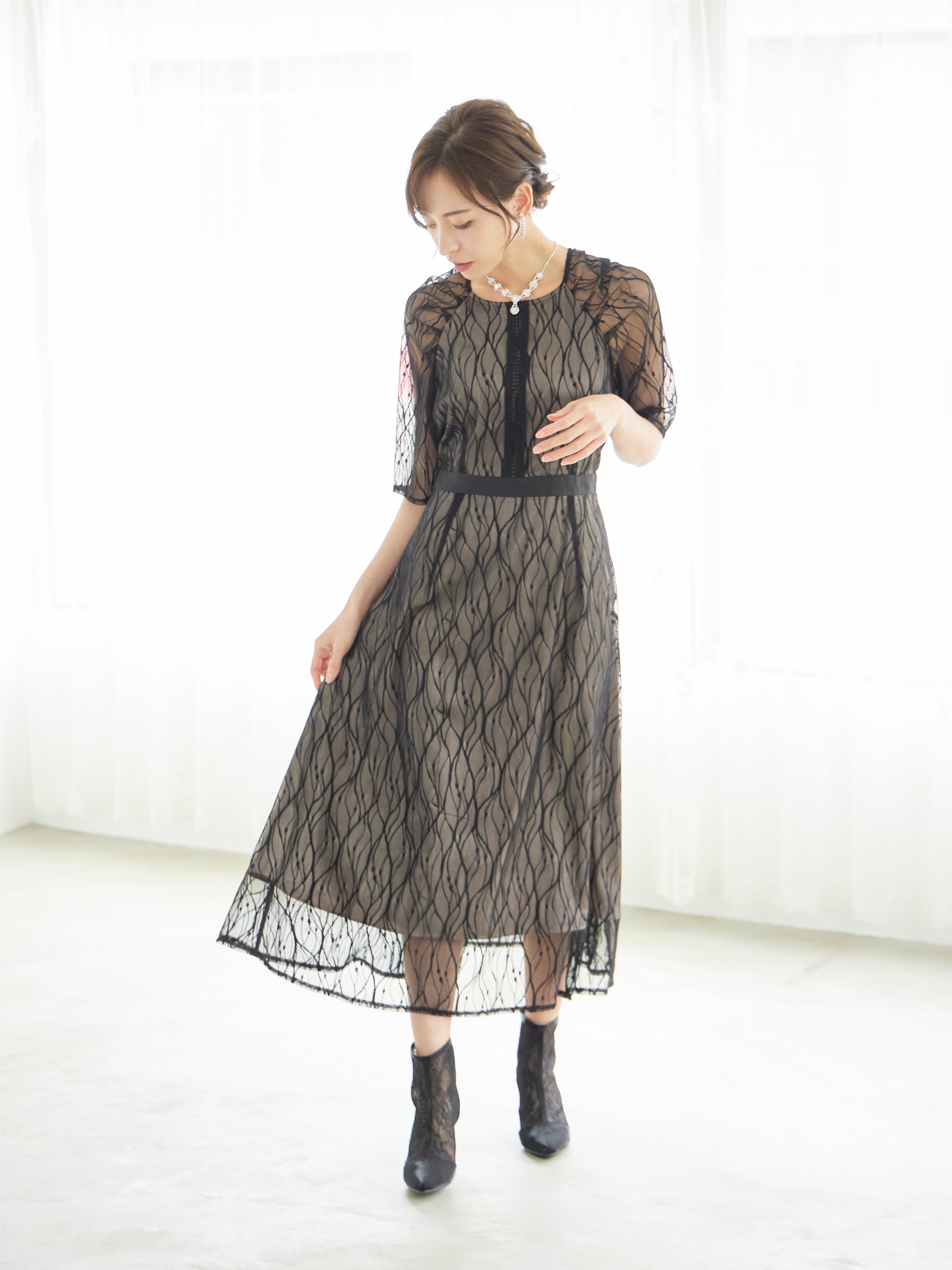 [レンタル] BELINDA DE CAPRIS ラグランスリーブレース ワンピースドレス ブラックの宅配レンタル - 3