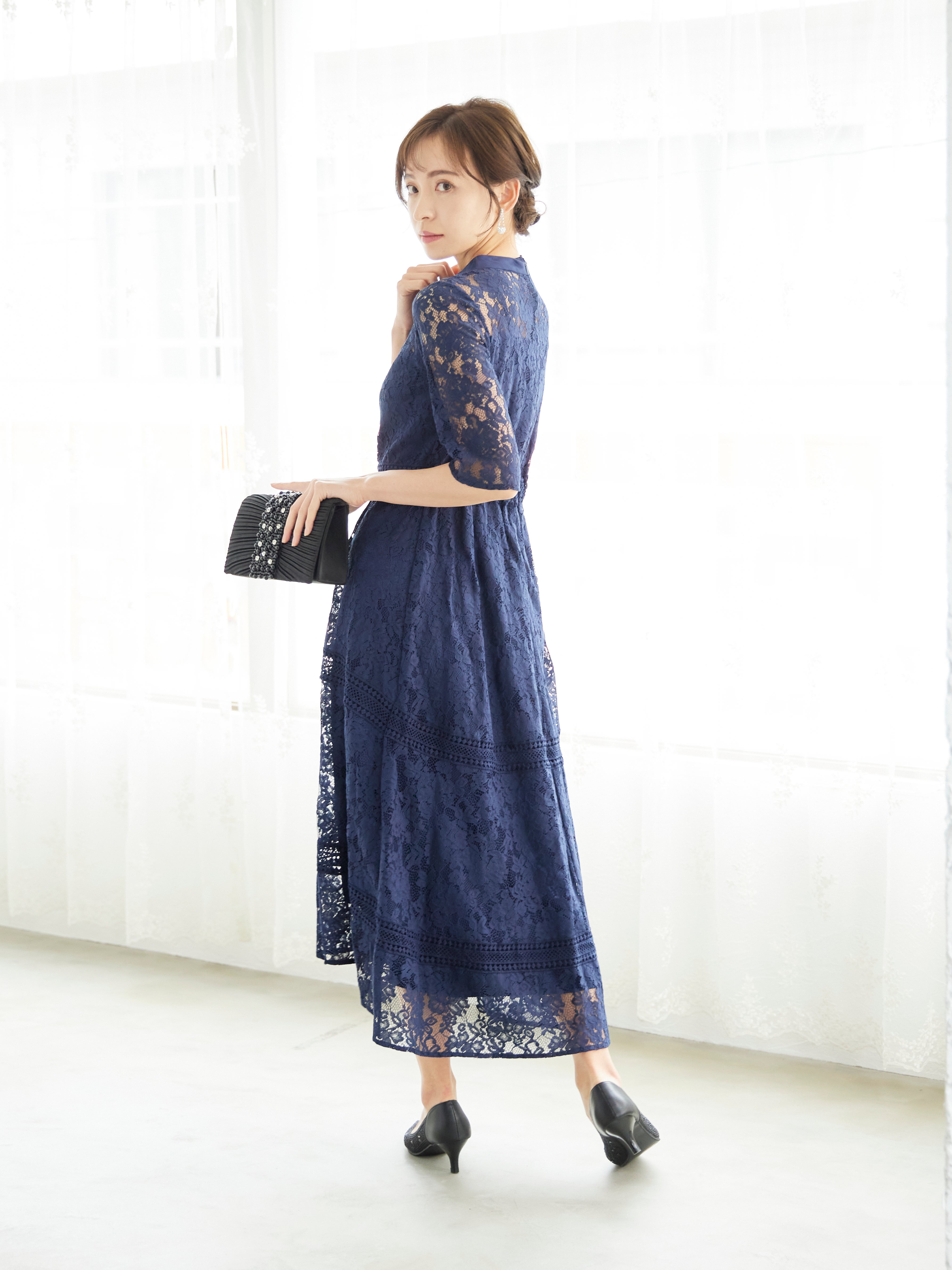 [レンタル] BELINDA DE CAPRIS ケミカルレース フィッシュテール ワンピースドレス ネイビーの宅配レンタル - 3