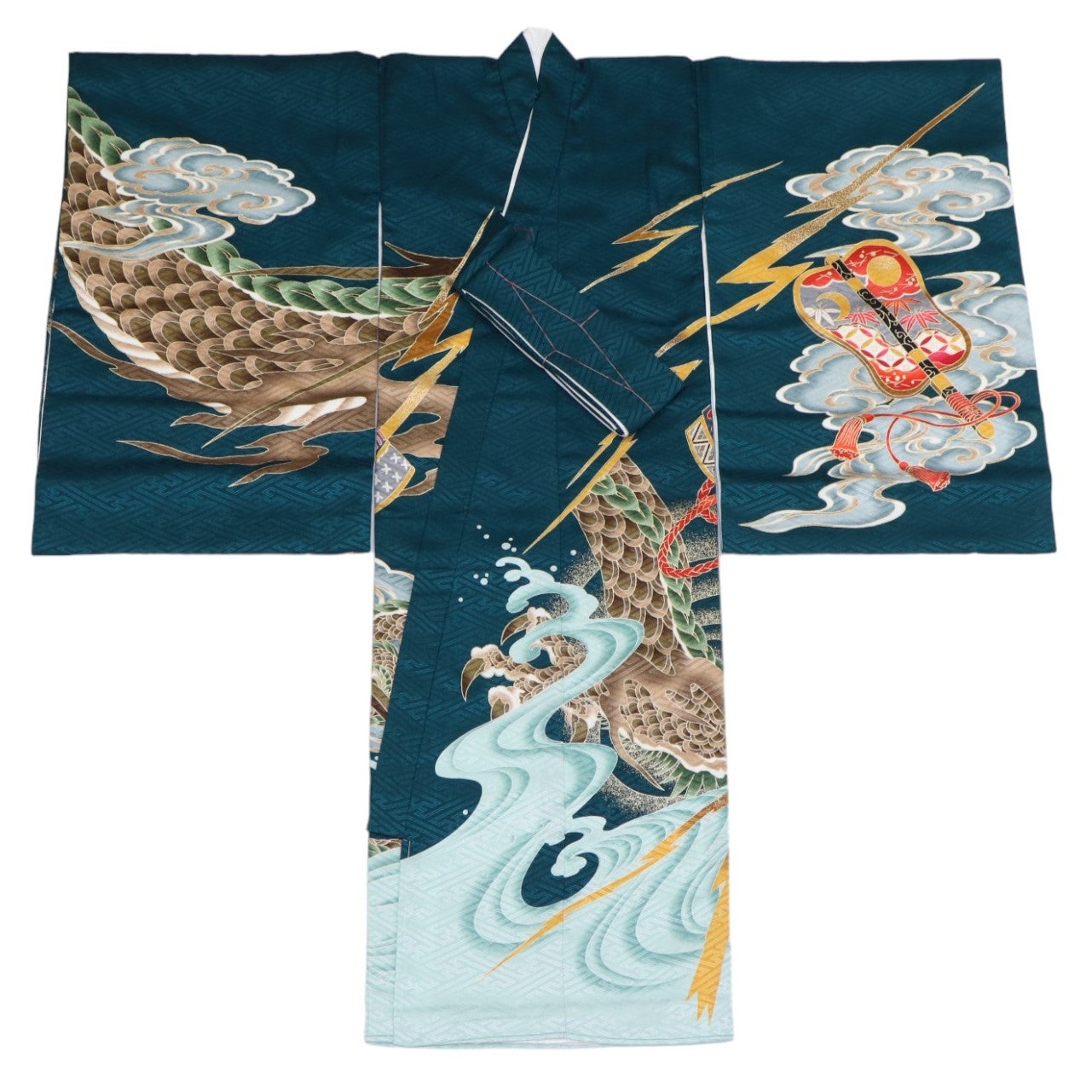 [レンタル] 男の子 お宮参り 産着レンタル6点フルセット 兜に龍 深緑の宅配レンタル - 2