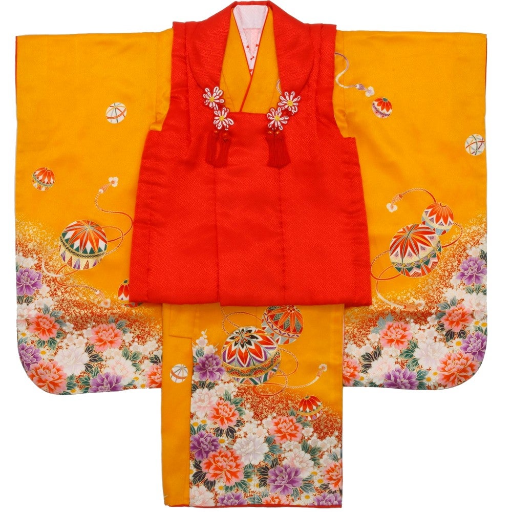 [レンタル] 七五三/節句 被布セット 3歳女の子 被布セット 牡丹柄 花々の宅配レンタル - 5