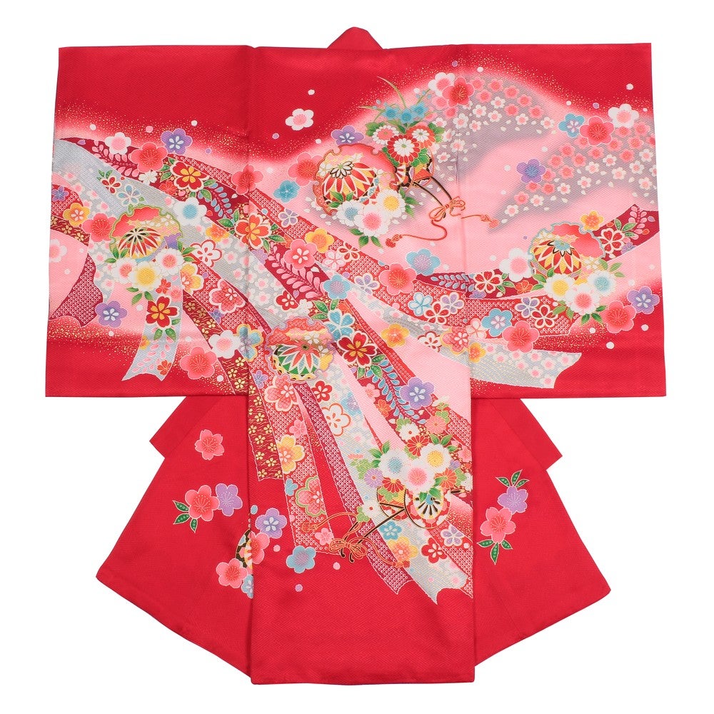 女の子 お宮参り 産着レンタル6点フルセット 正絹 短冊 風