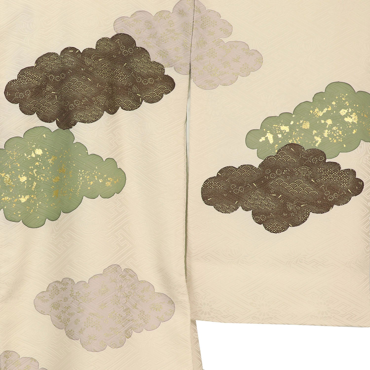 [レンタル] 男の子 お宮参り 産着 レンタル6点フルセット 正絹 雲取りに吉祥文様 紗綾形のベージュ色の宅配レンタル - 3