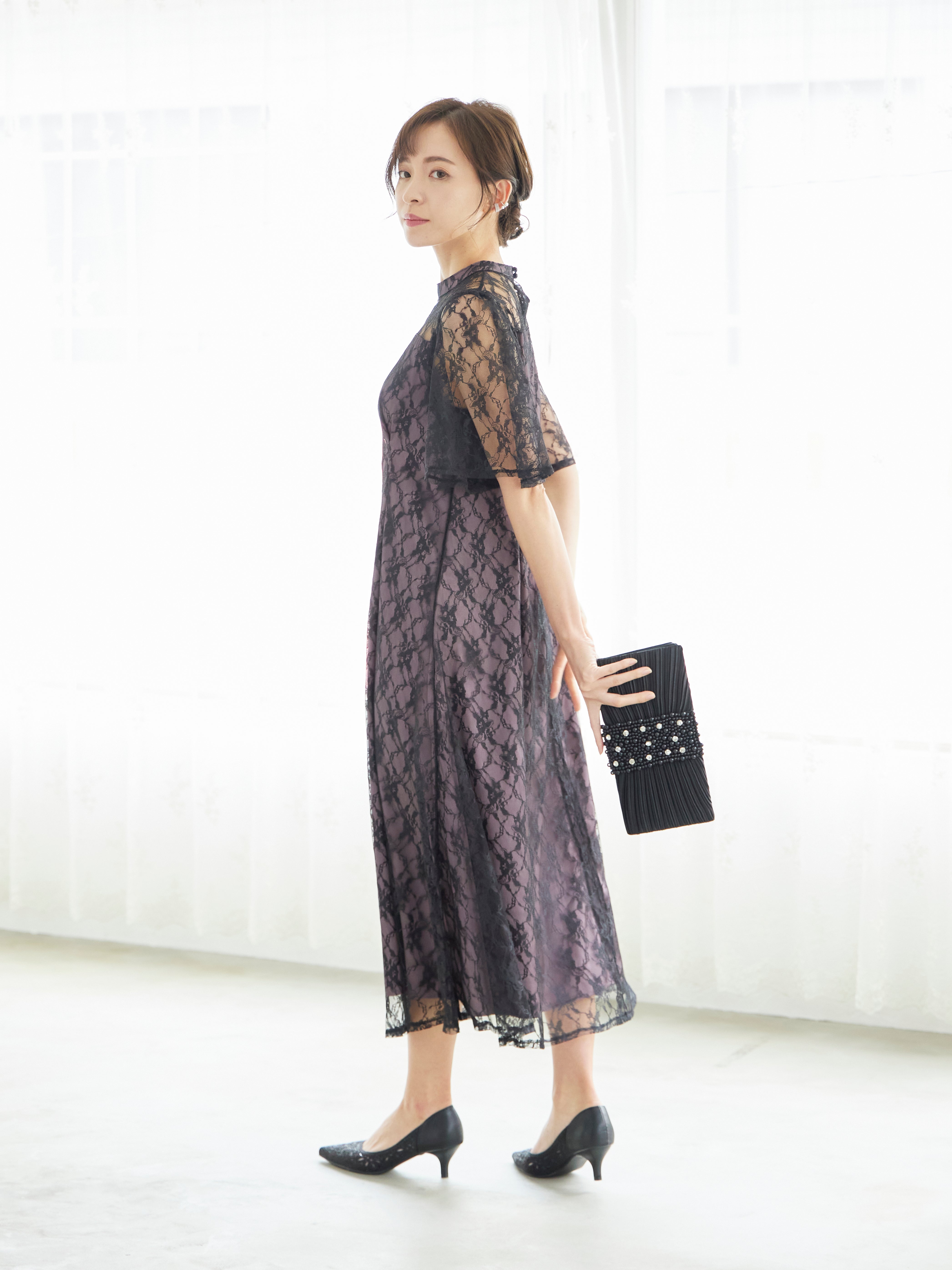 [レンタル] BELINDA DE CAPRIS 総レースフレア袖 ハイネック ワンピースドレス ブラックの宅配レンタル - 9