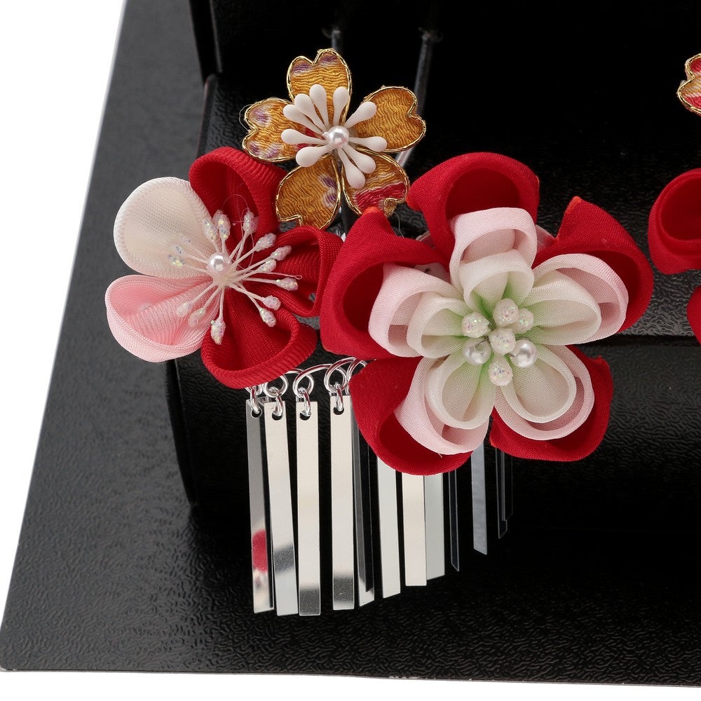 [レンタル] 七五三/節句 和装髪飾り ちんころ かんざし 4点 勝山セット (レッド)の宅配レンタル - 3