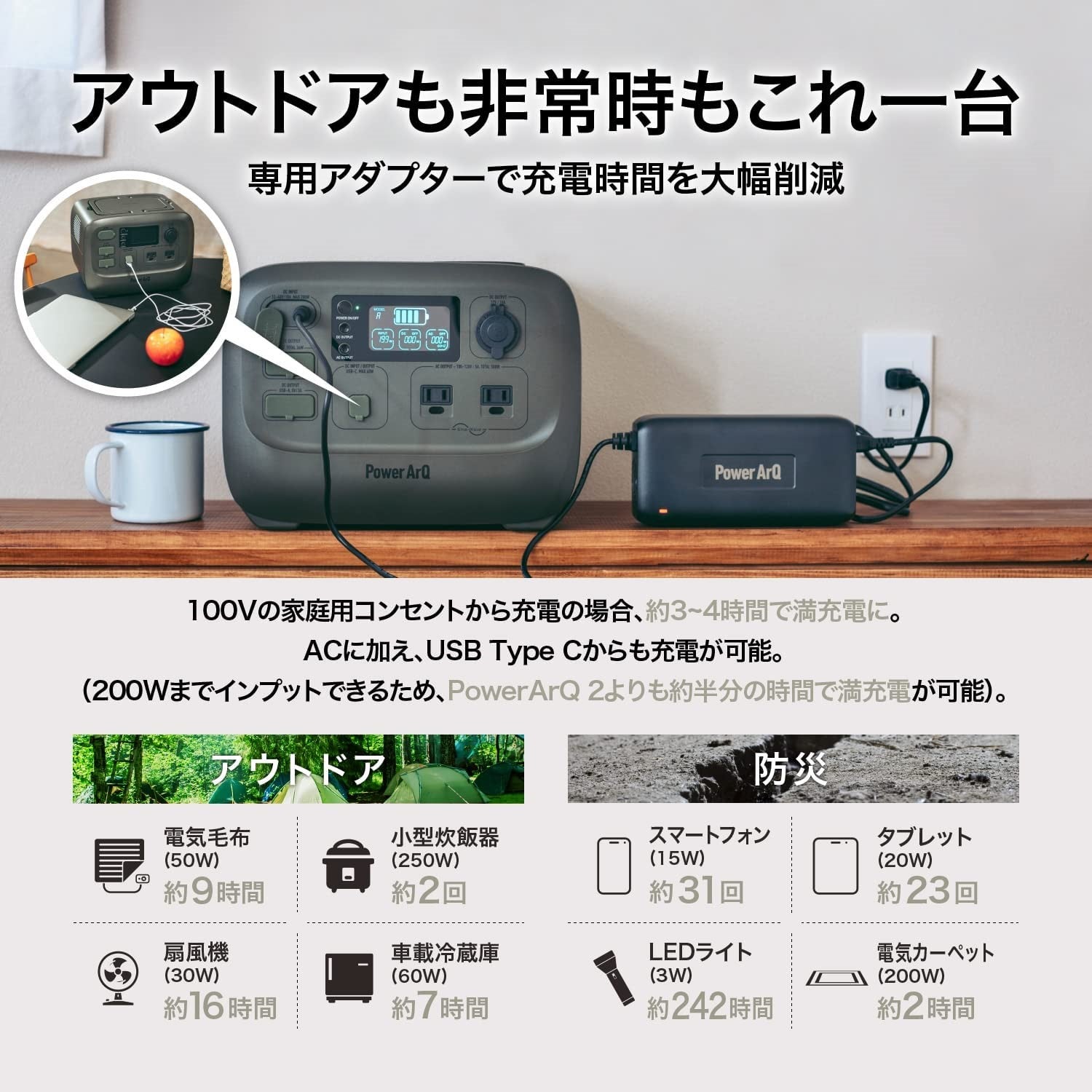 [レンタル] 加島商事 PowerArQ 3 ポータブル電源（555Wh）Smart Tap - 8