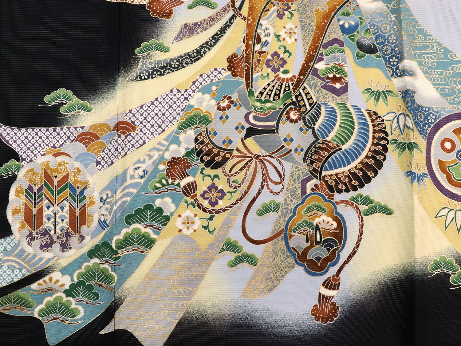 [レンタル] 男の子 お宮参り 産着 絽（夏用） レンタル6点フルセット 正絹 鷹に兜と打ち出の小槌 黒色の宅配レンタル - 5