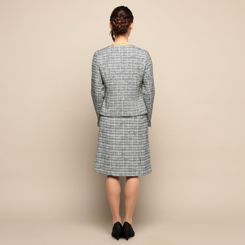 [レンタル] インディヴィ ツイード仕立て セレモニースーツ2点セット(ノーカラージャケット+スカート) ベージュ / グレーの宅配レンタル - 8