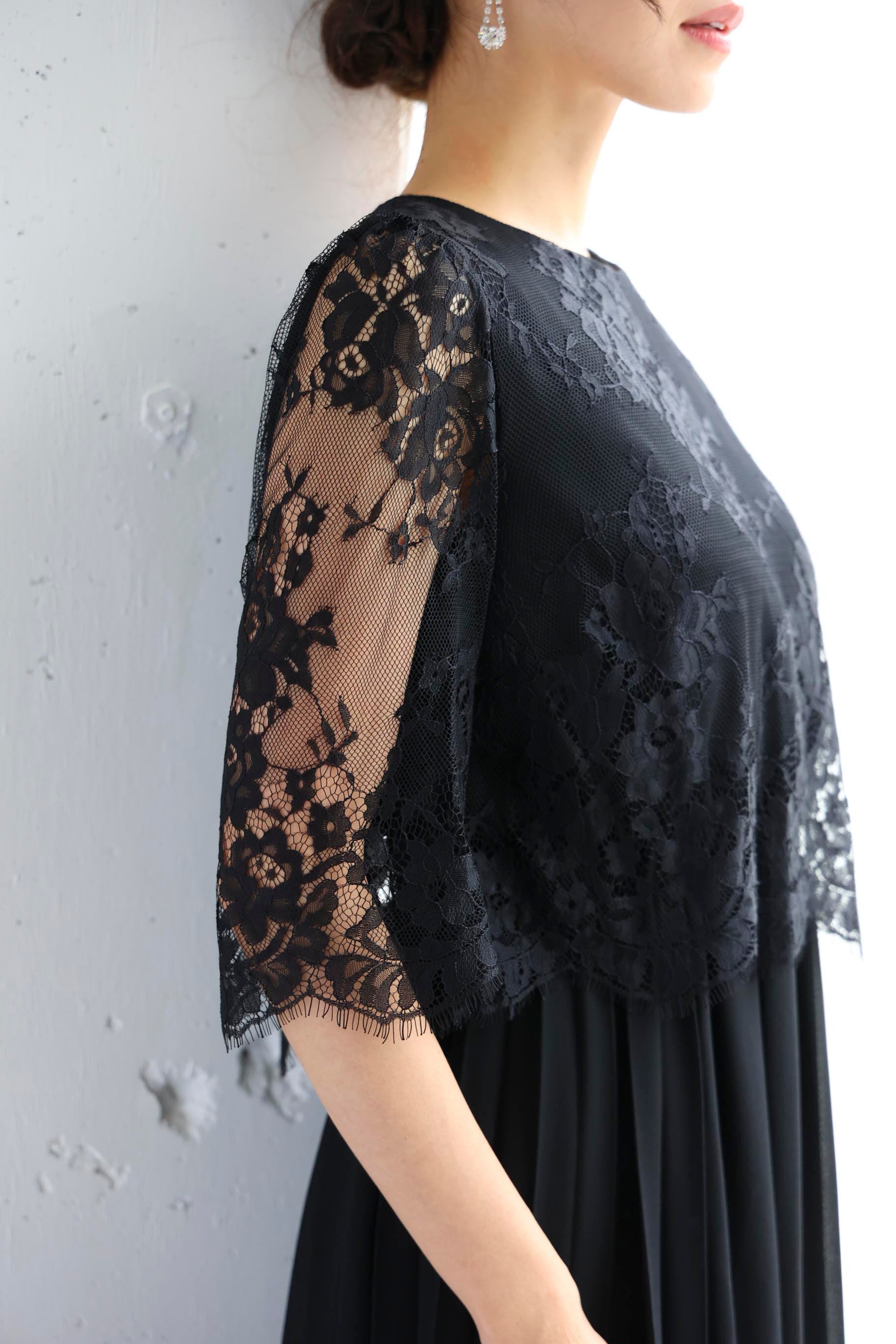 [レンタル] BELINDA DE CAPRIS サイドプリーツ レーススリーブ ワンピースドレス ブラックの宅配レンタル - 15