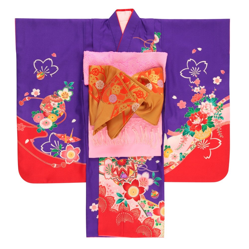 [レンタル] 七五三/節句 着物セット 7歳女の子 艶やか 大胆色彩の宅配レンタル - 4