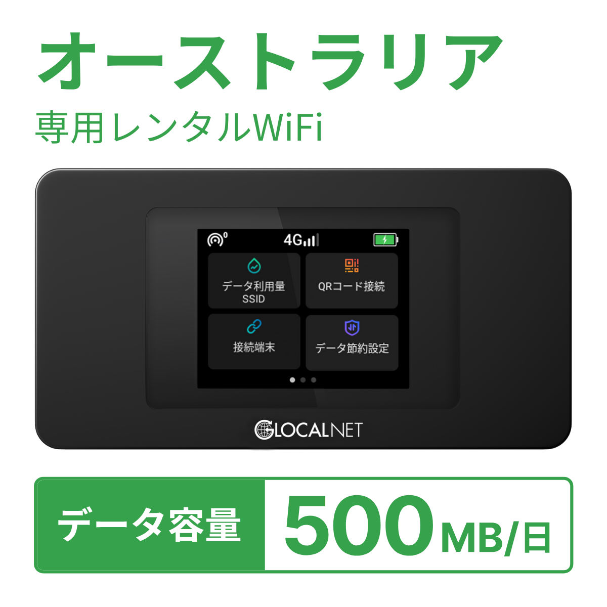 [レンタル] レンティオWiFi オーストラリアWiFi 4G 500MB/日 データ容量プランの宅配レンタル - 1